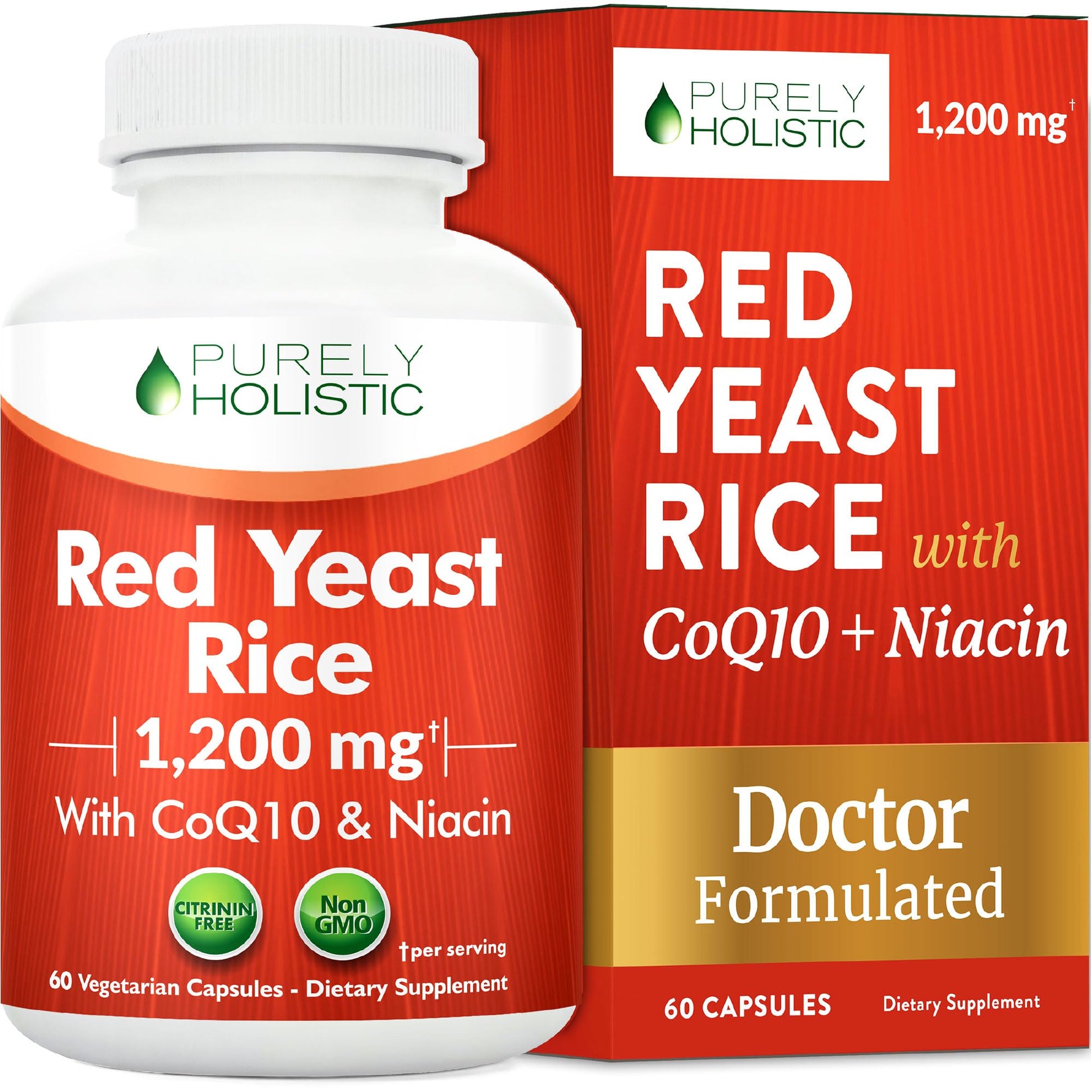 Purely Holistic Red Yeast Rice with CoQ10 Supplement Capsule, 60 Count