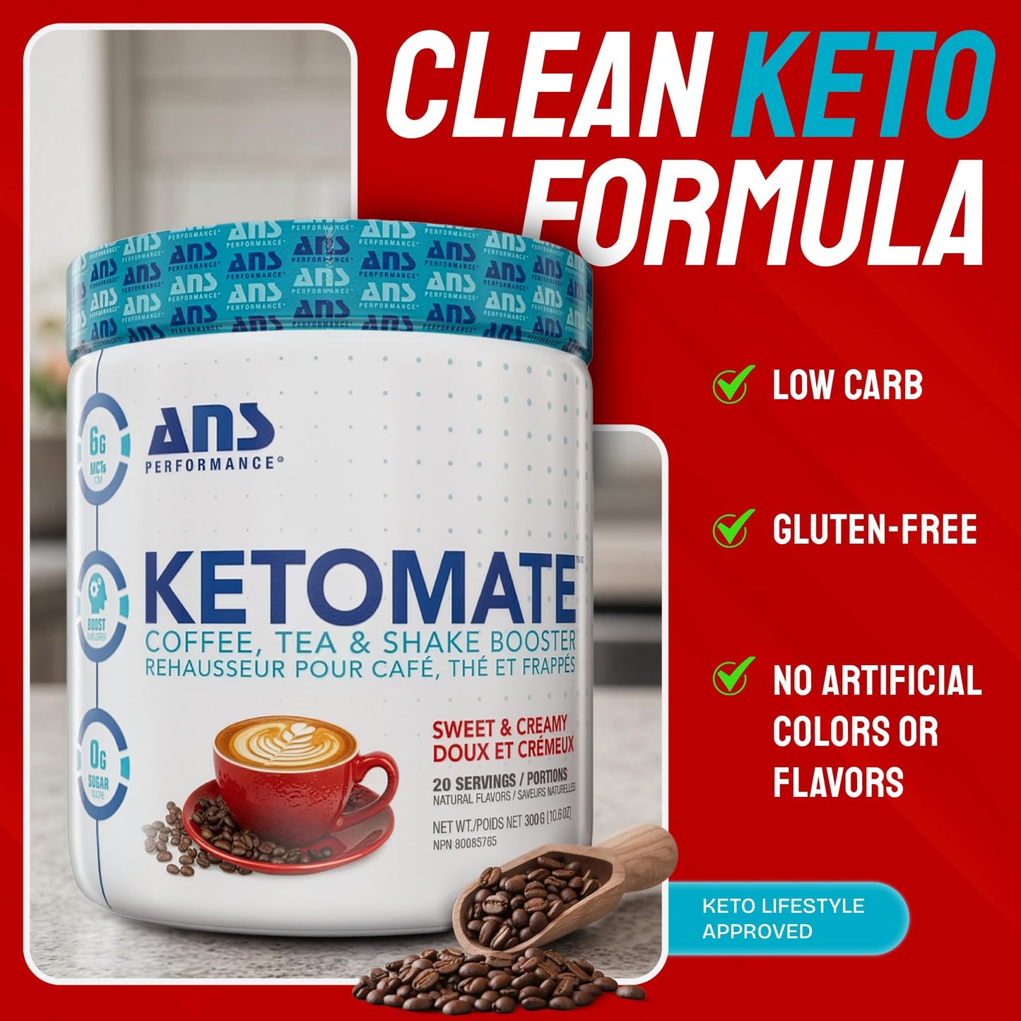 ANS Performance Ketomate Coffee Creamer with MCT Oil Powder, 10.6 oz