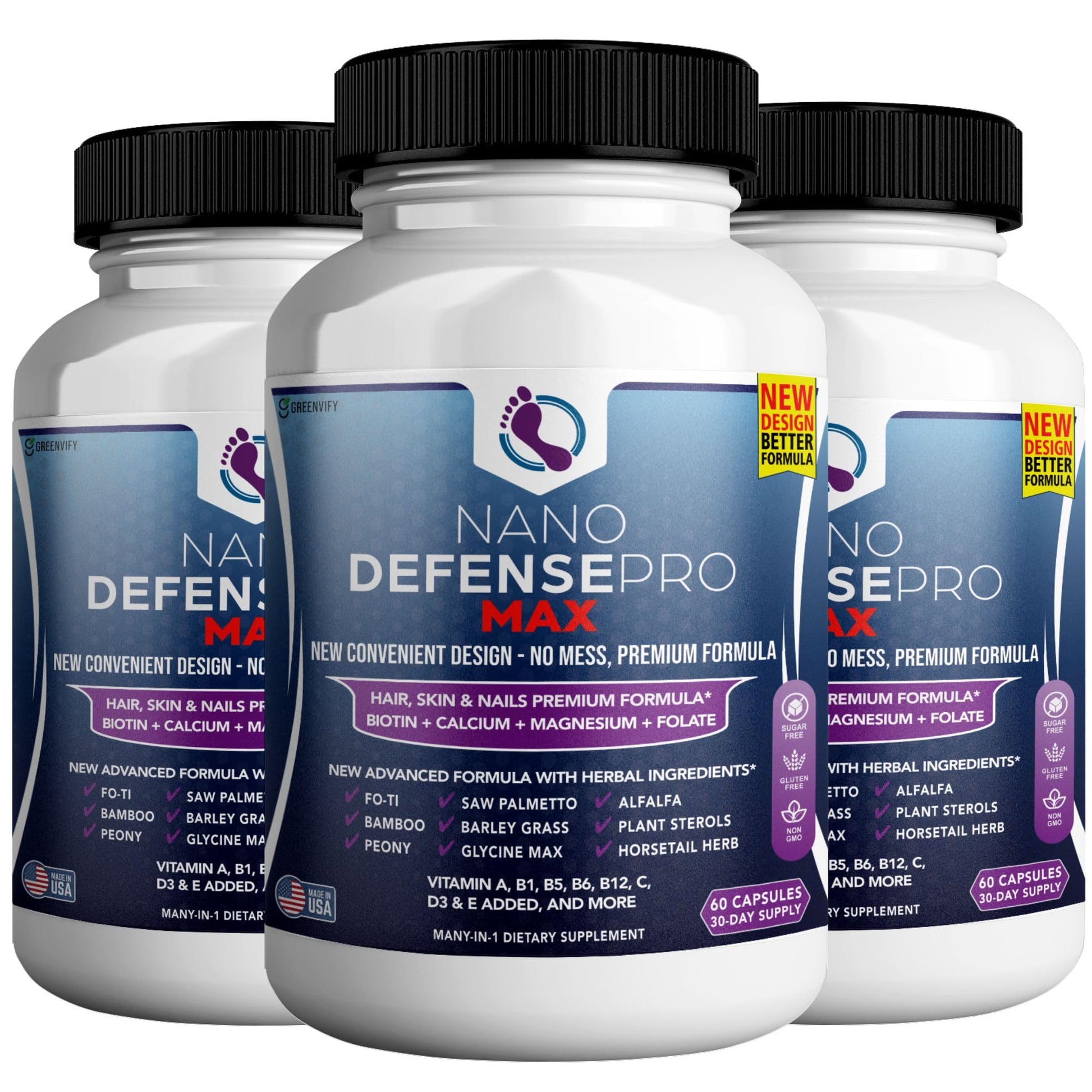GREENVIFY Nano Defense Pro Max Hair Skin and Nails Supplement Biotin Calcium Magnesium Complex Capsule 180