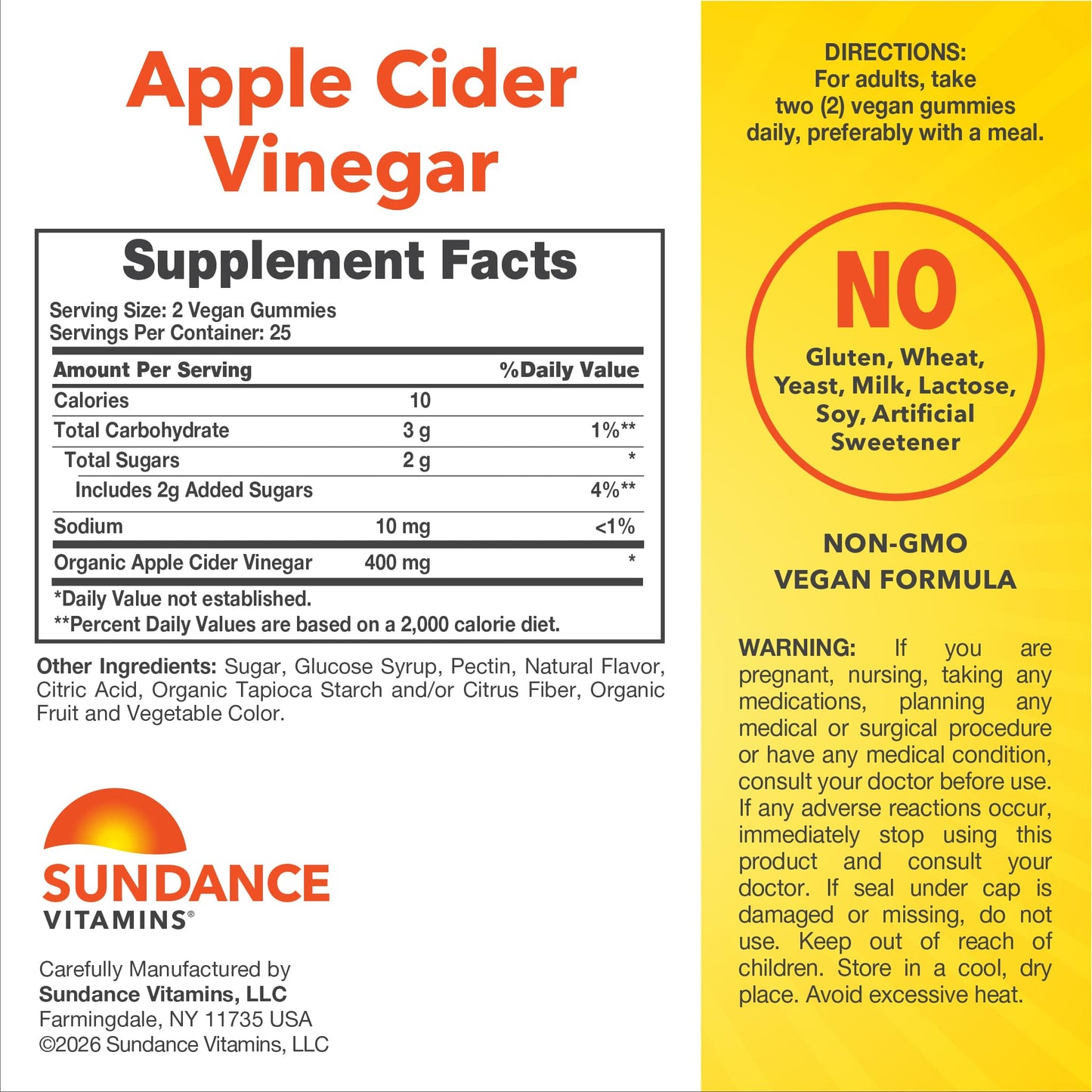Sundance Apple Cider Vinegar Gummies 50 Count