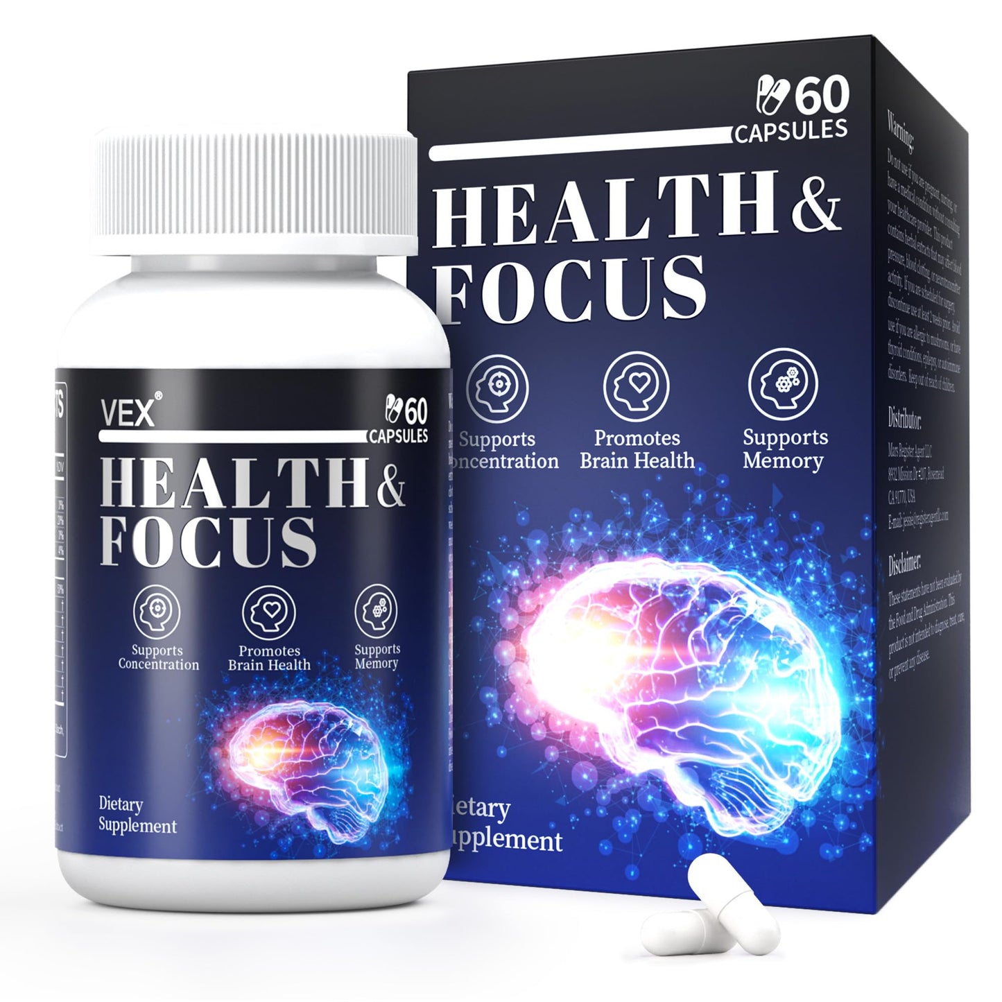 VEX Brain Supplements for Memory and Focus Capsule, 60 Count