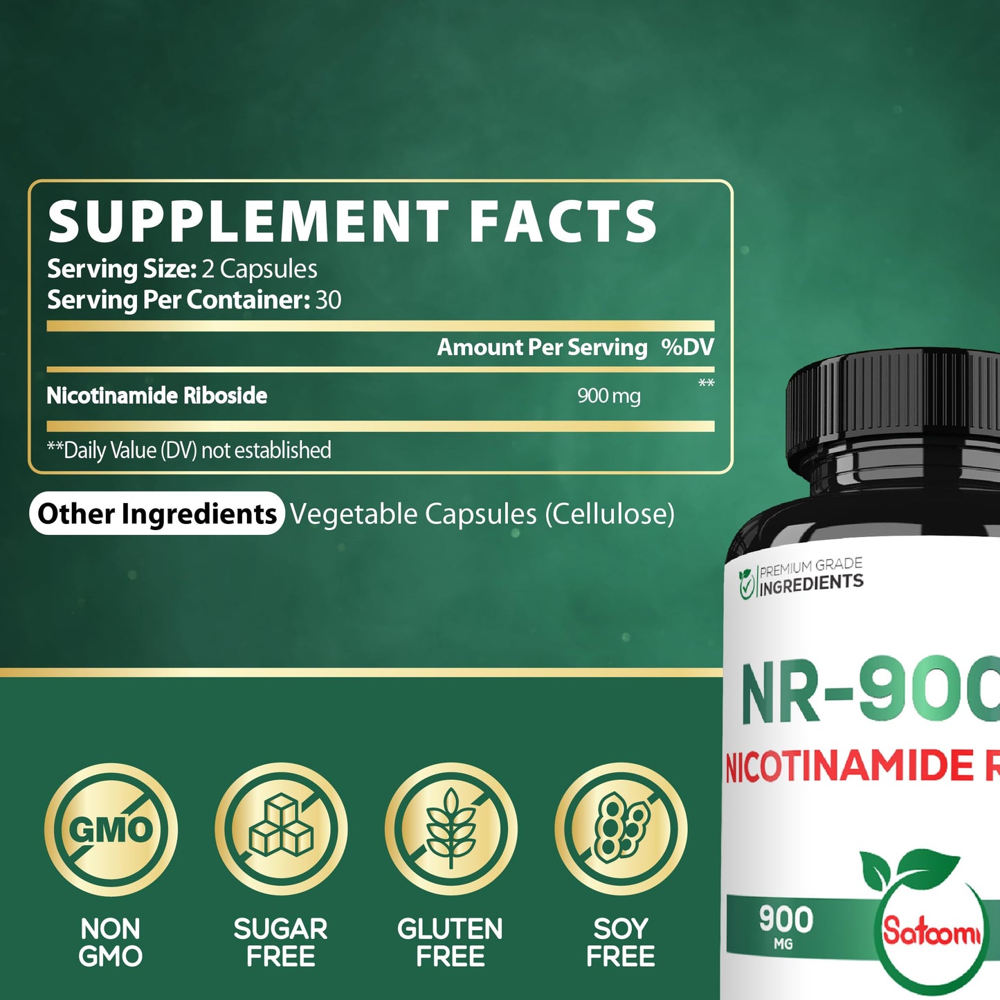 Satoomi NAD Supplement with Liposomal Nicotinamide Riboside - Cellular Energy & Repair, Vitality, Healthy Aging, 60 Capsules