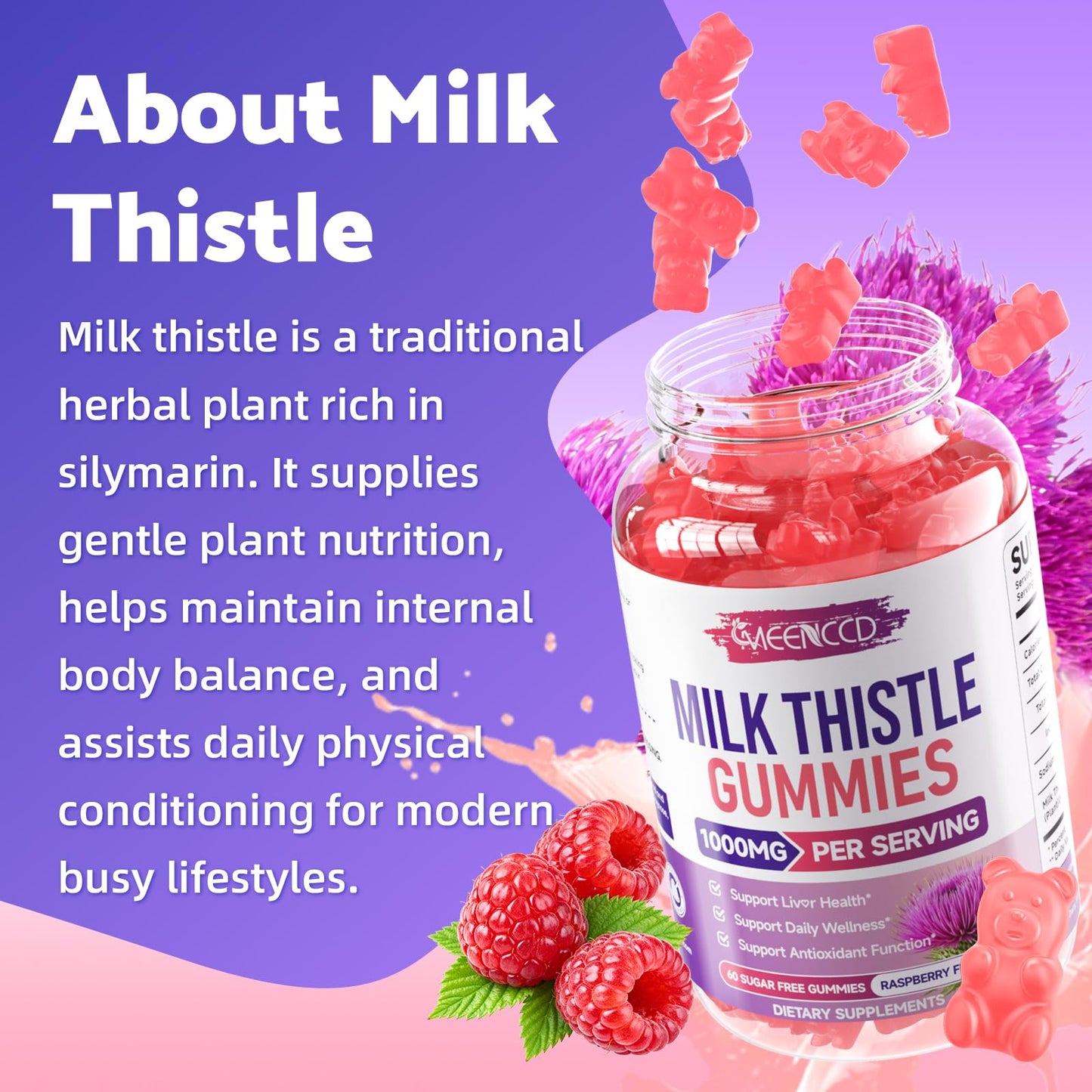 MEENCCD Milk Thistle Gummies Gummy 60 Count