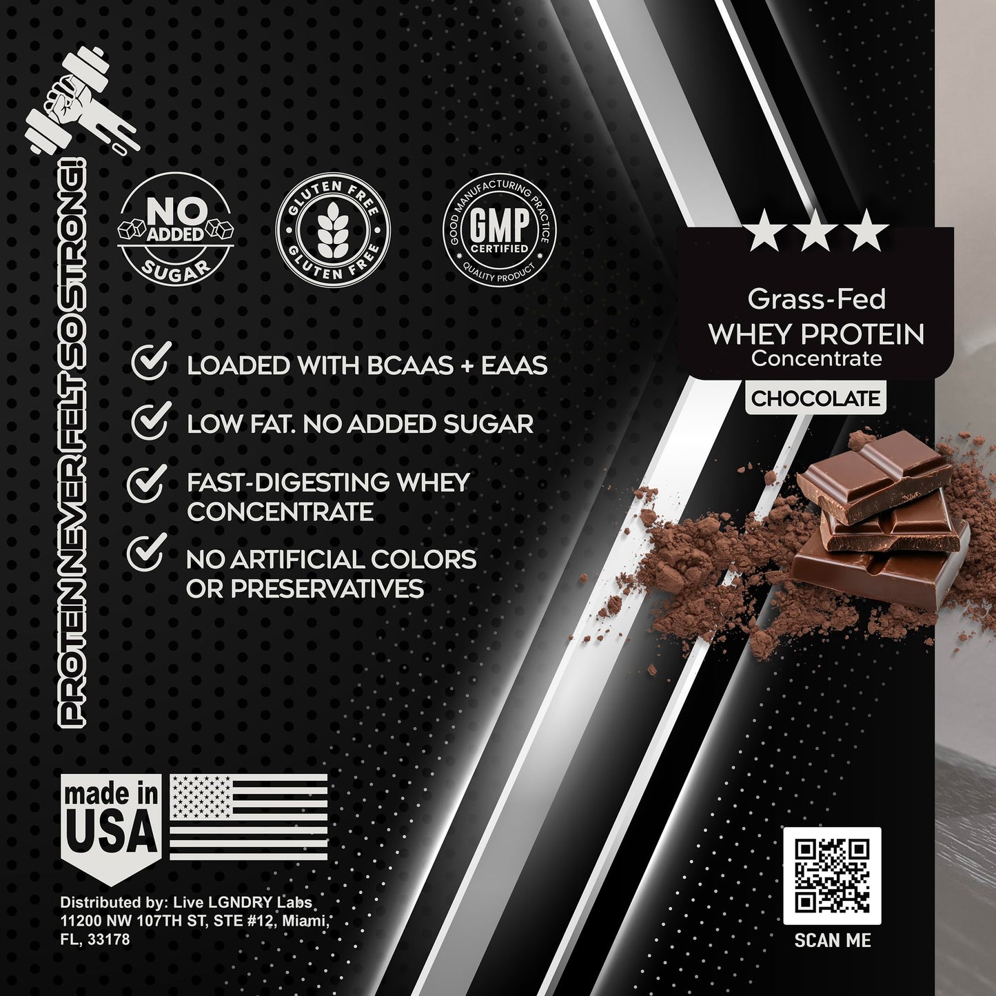 LIVE LGNDRY LABS Grass-Fed Chocolate Whey Protein Powder, 32 Servings
