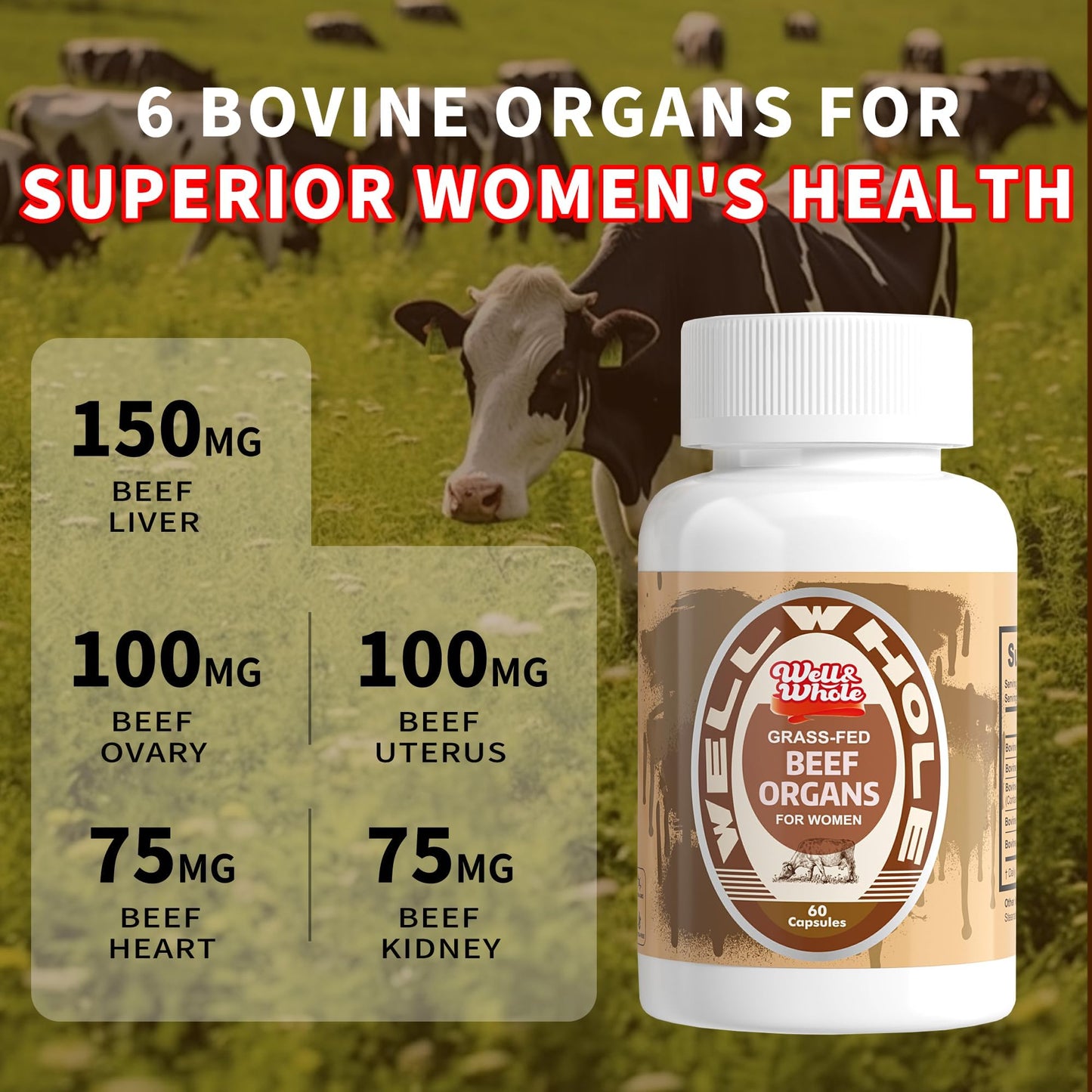 Well&Whole Grassfed Beef Organ Supplement Capsules, 60 Count