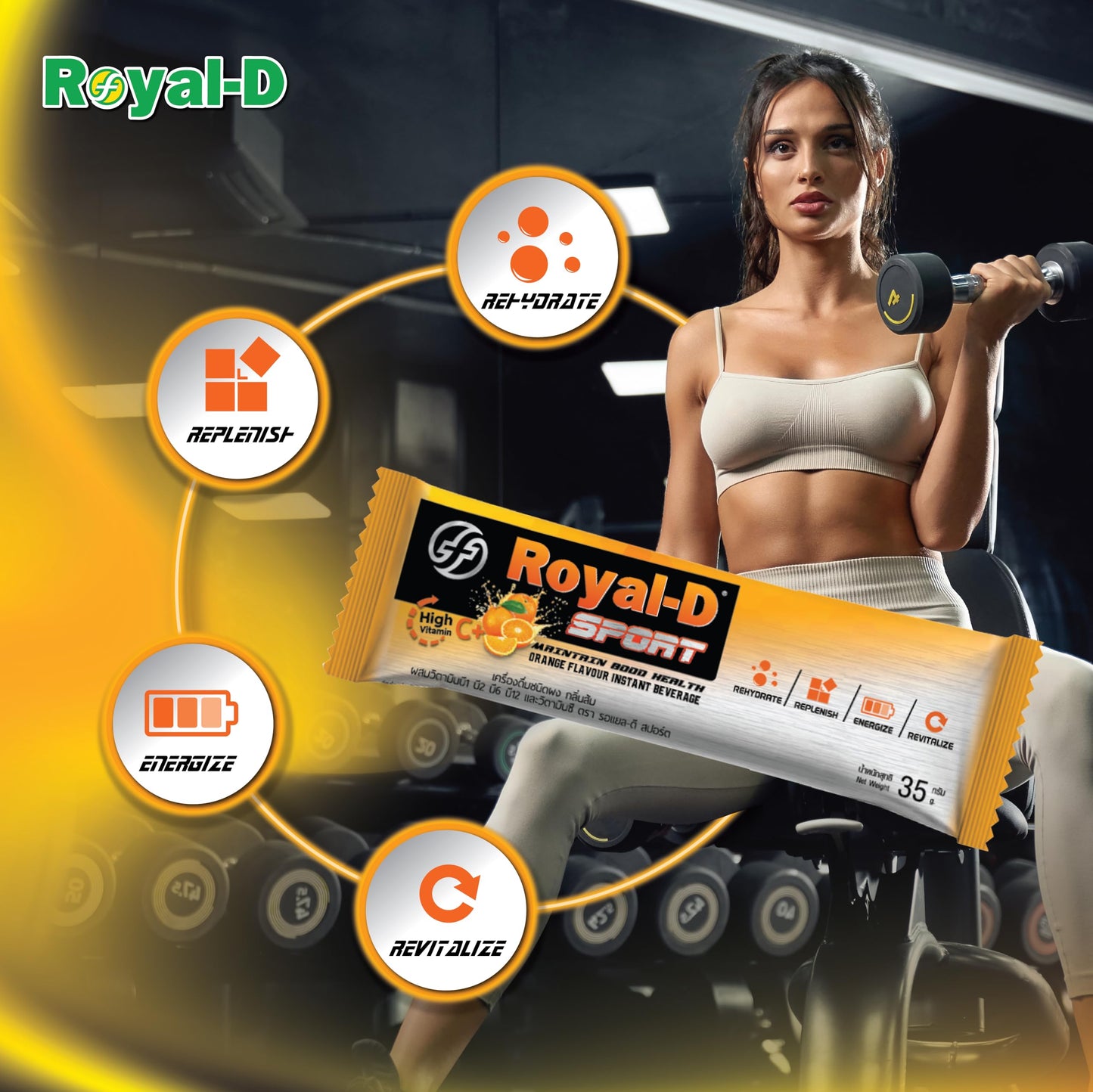 Royal-D Sport Electrolyte Powder Orange Flavor - 6 Sachets