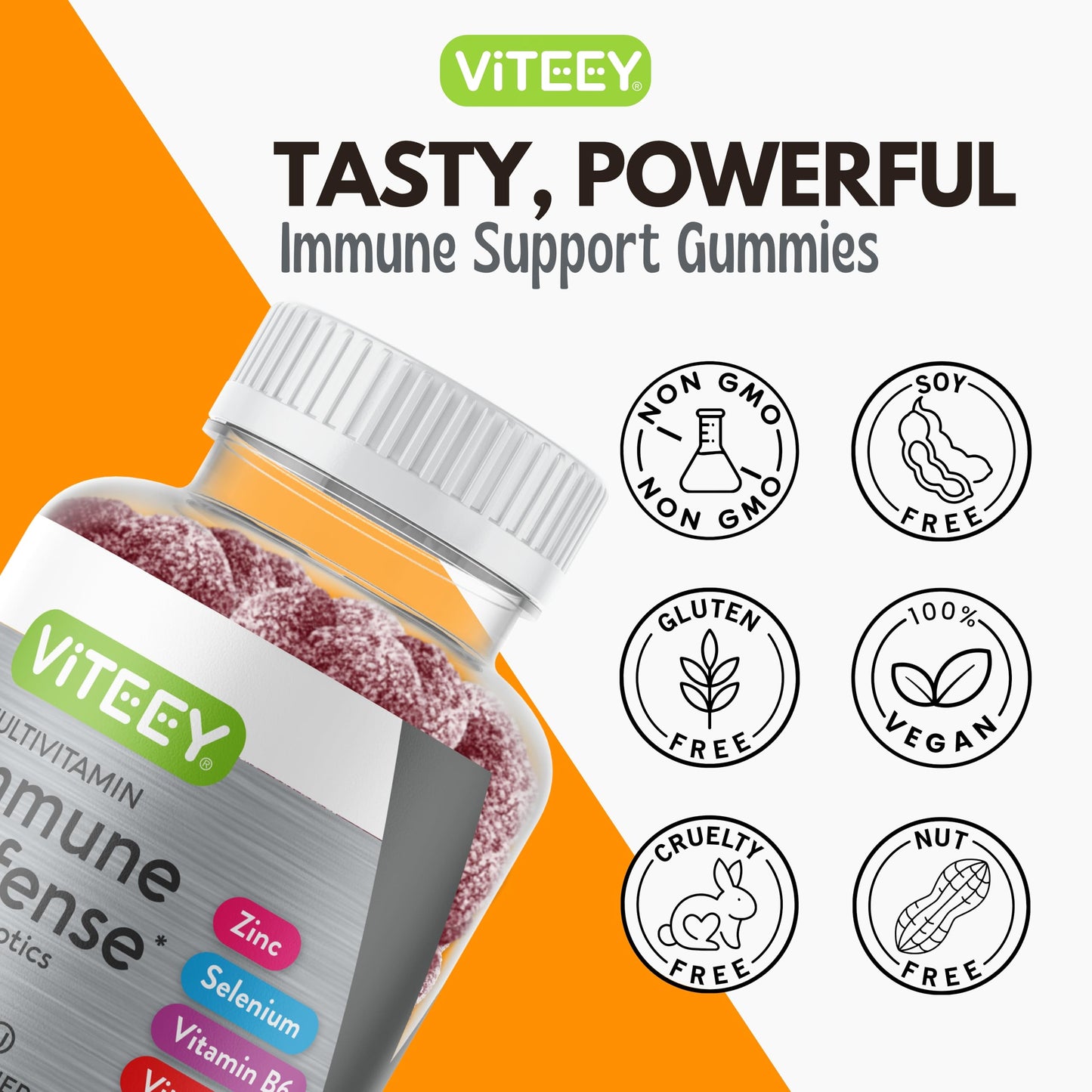 Viteey Multivitamin Gummies 8-in-1 Immune Support with Probiotics, 60 Gummies