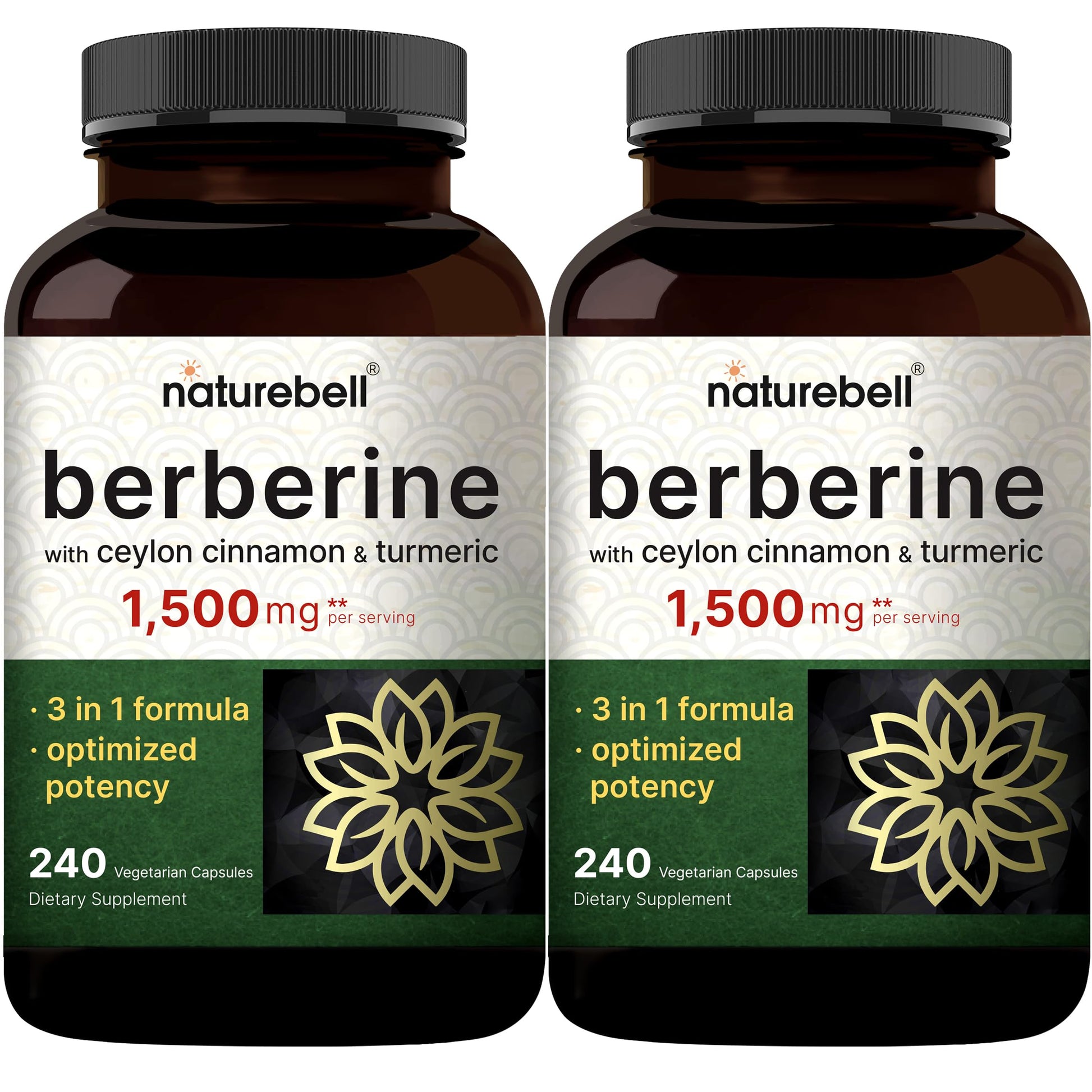 NatureBell Berberine Supplement 1,500mg with Ceylon Cinnamon & Turmeric Root Capsules, 480 Capsules