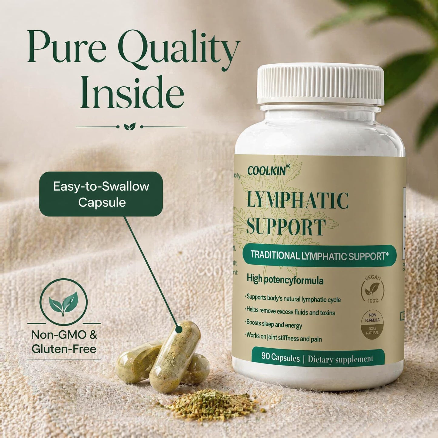 COOLKIN Lymphatic Drainage Supplement Capsules, 60 Count
