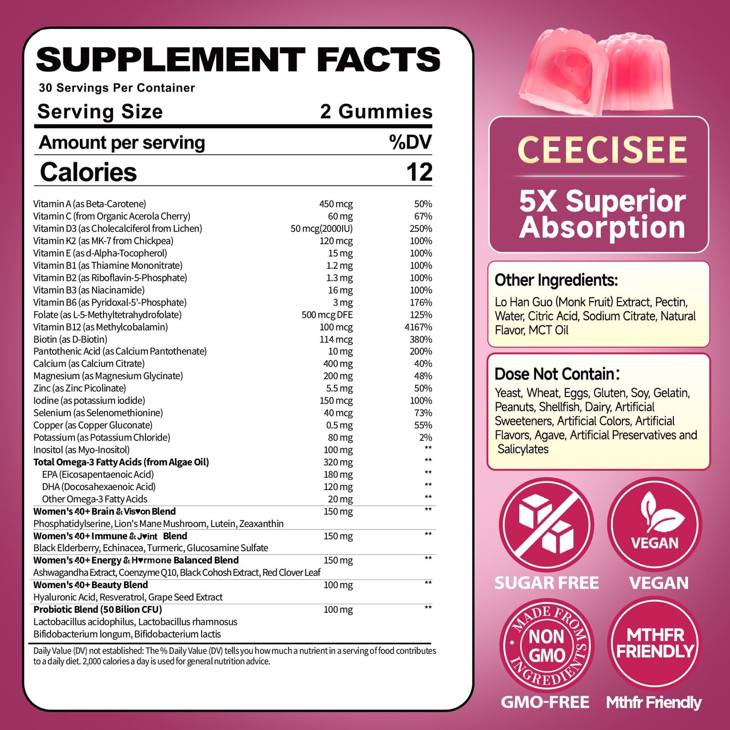 Ceecisee Multivitamin for Women 40 Plus Gummies 60 Count