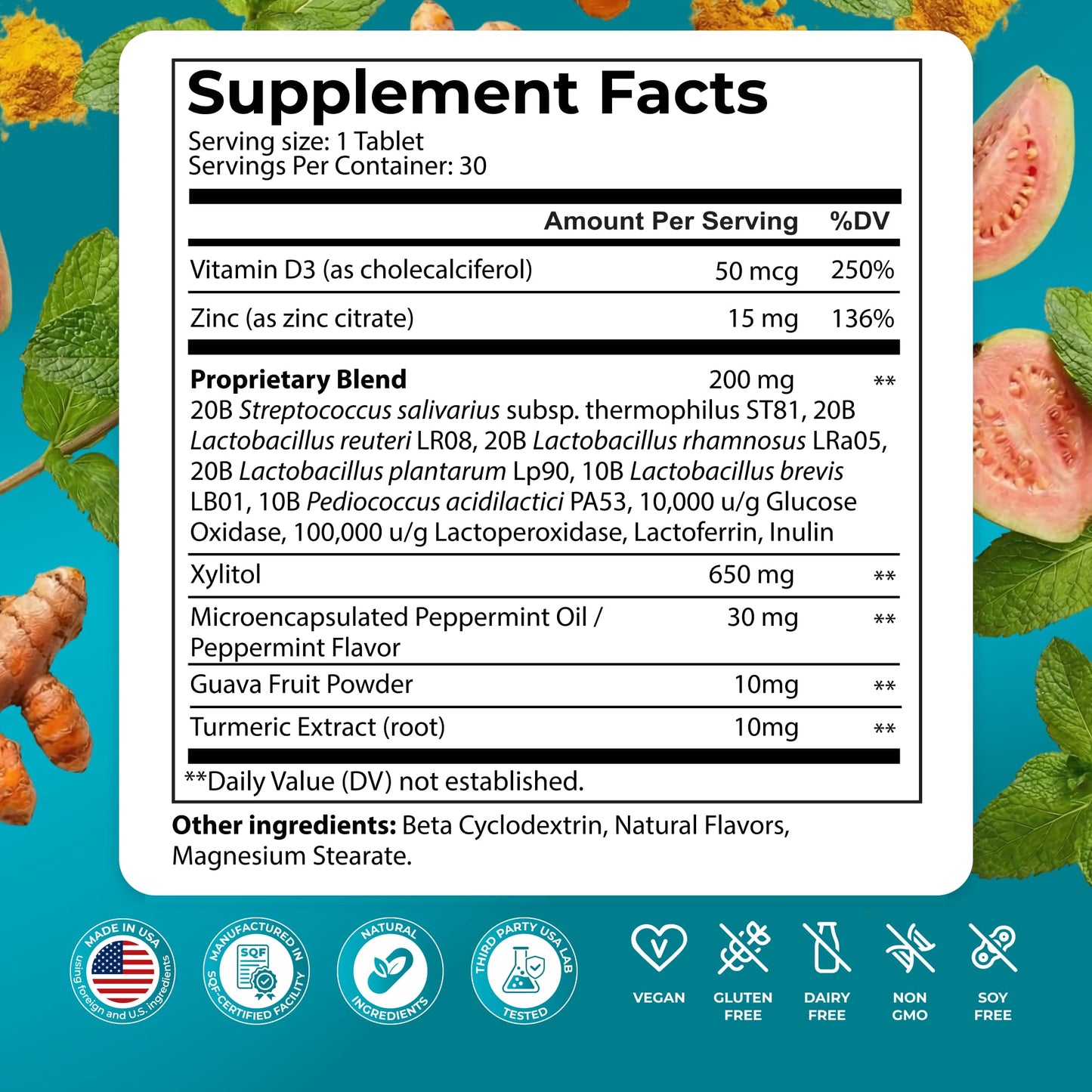 PUREHEALTH RESEARCH Oral Health Support Dental Probiotics Supplement Tablet, 30 Tablets
