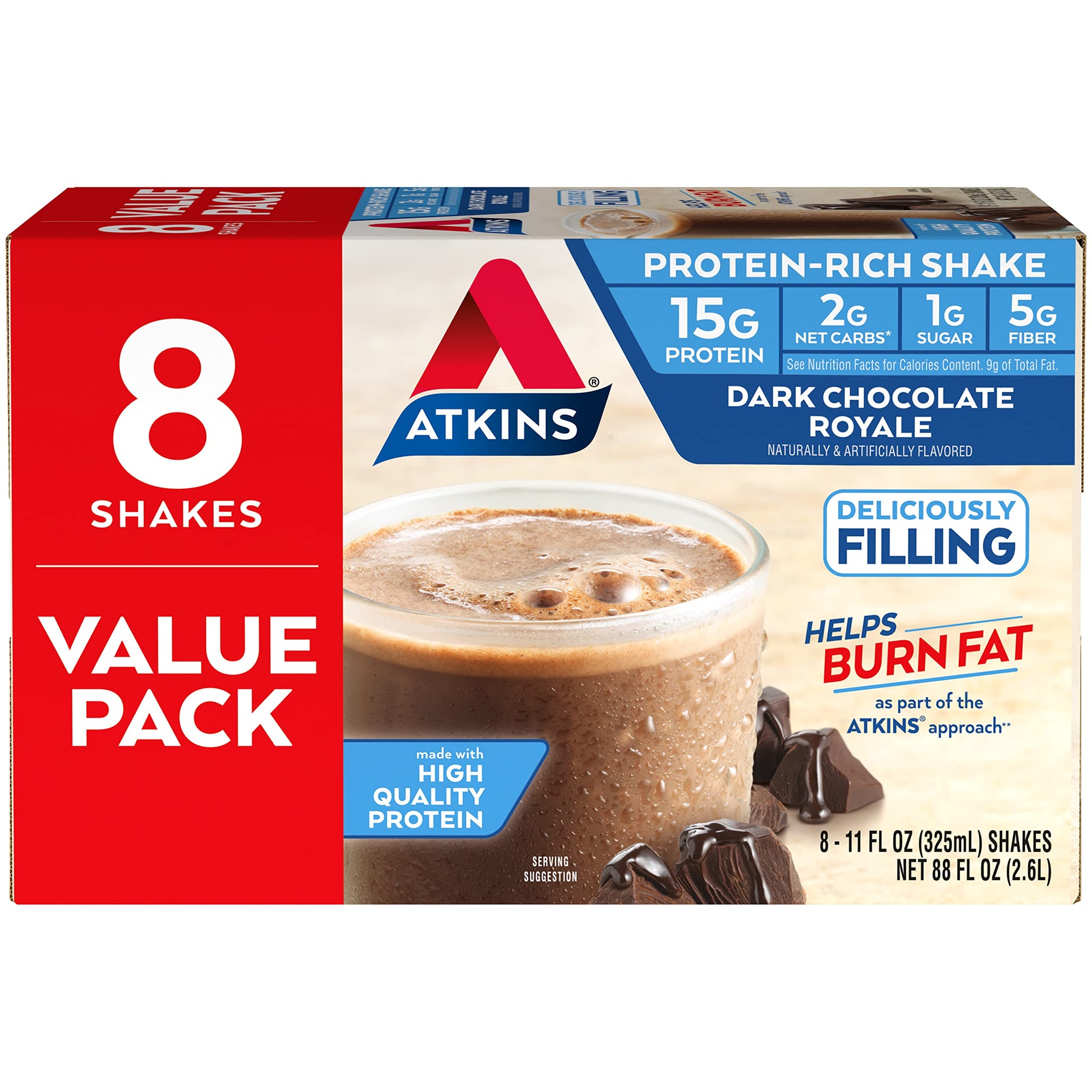 Atkins Gluten Free Protein-Rich Shake Dark Chocolate Royale Keto-Friendly Bottle 88 Fl Oz
