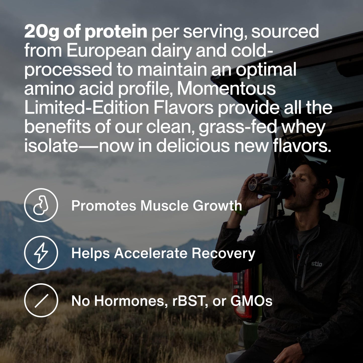 Momentous Essential Grass-Fed Whey Protein Powder, Chocolate Coconut, 12 Servings