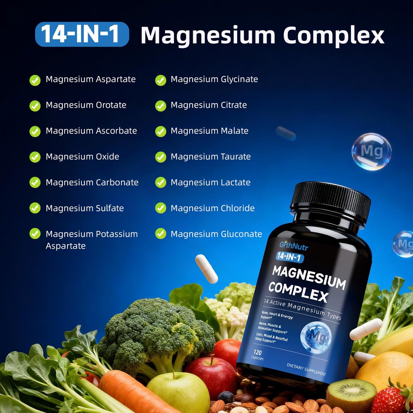 GrthNutr 14-in-1 Magnesium Complex Capsules 120 Count