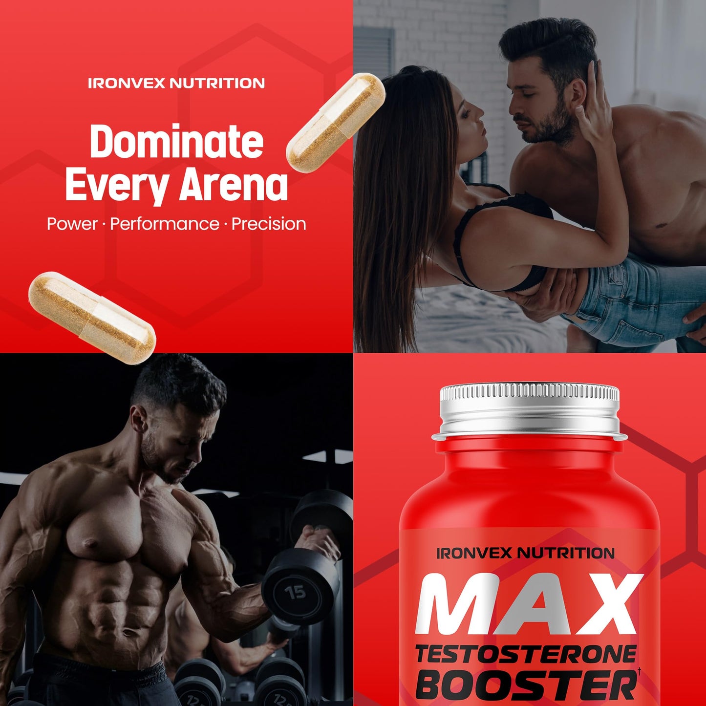 IronVex Nutrition Testosterone Booster for Men - Male Enhancing Tongkat Ali & Ashwagandha, 60 Capsules