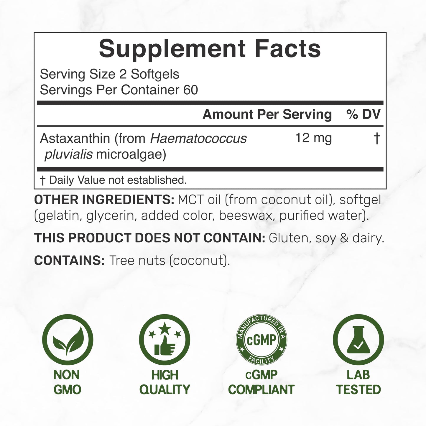DEAL SUPPLEMENT Astaxanthin 12 mg Per Serving Softgels 120 Count