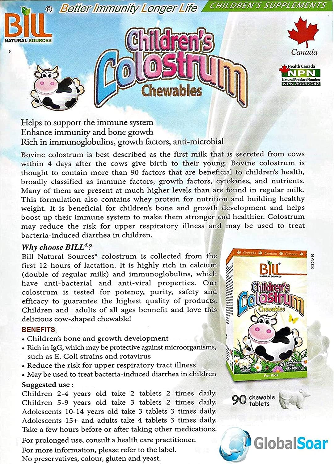 Bill Natural Sources Bill Beauty Children's Colostrum Chewables 90