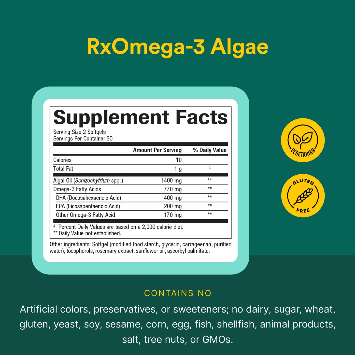 Natural Factors RxOmega-3 Algae 770 mg Softgels 60 Count