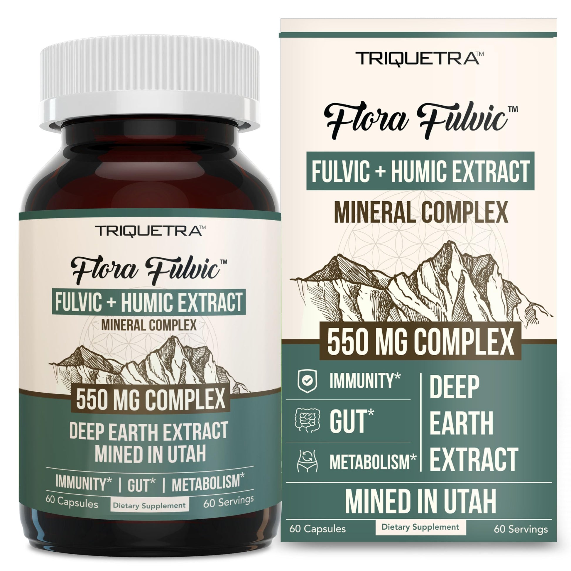 Triquetra Health Flora Fulvic Fulvic Acid + Humic Acid Complex – 550 mg – 60 Capsules