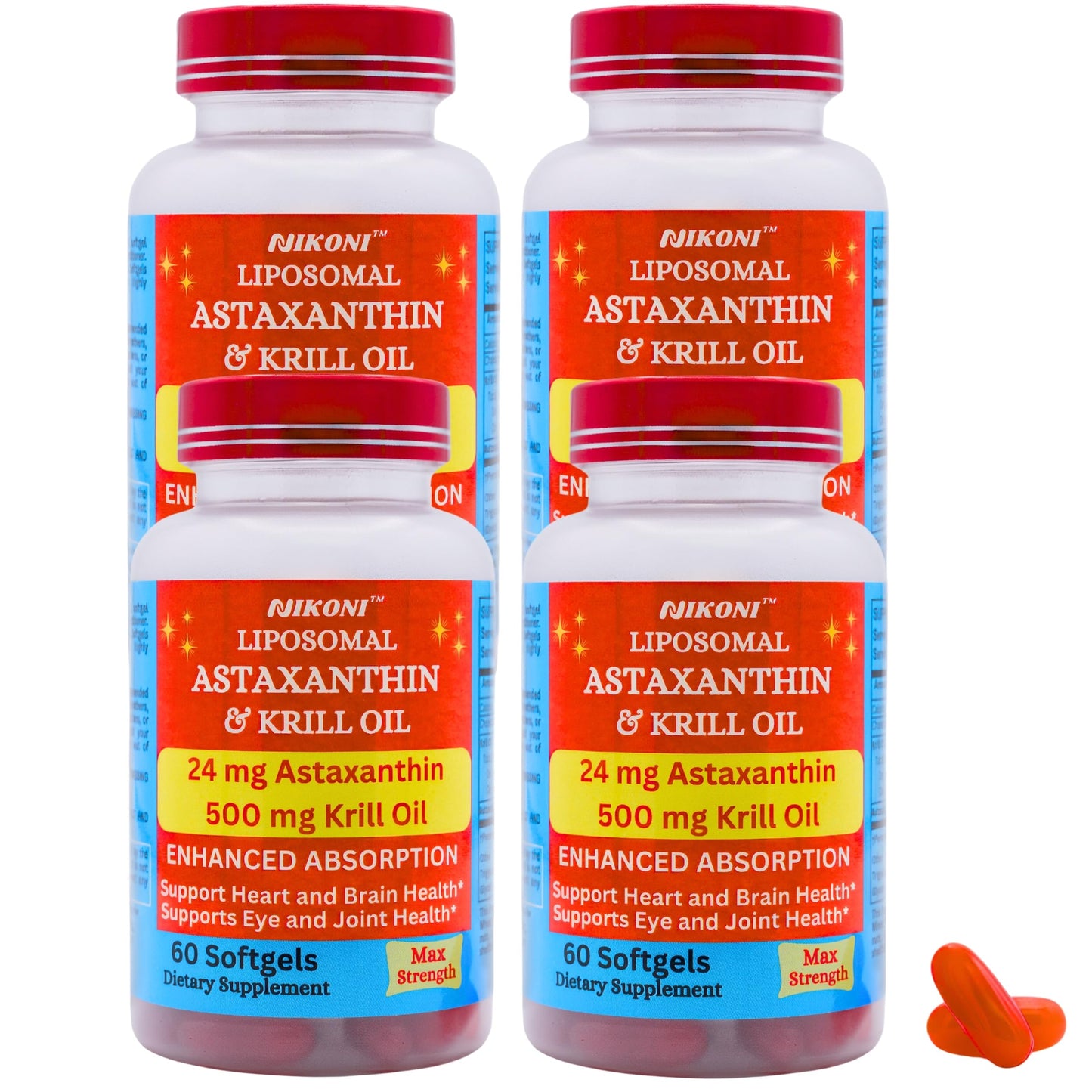 Nikoni Liposomal Astaxanthin 24mg with Kril Oil 500mg Supplement Capsule 240