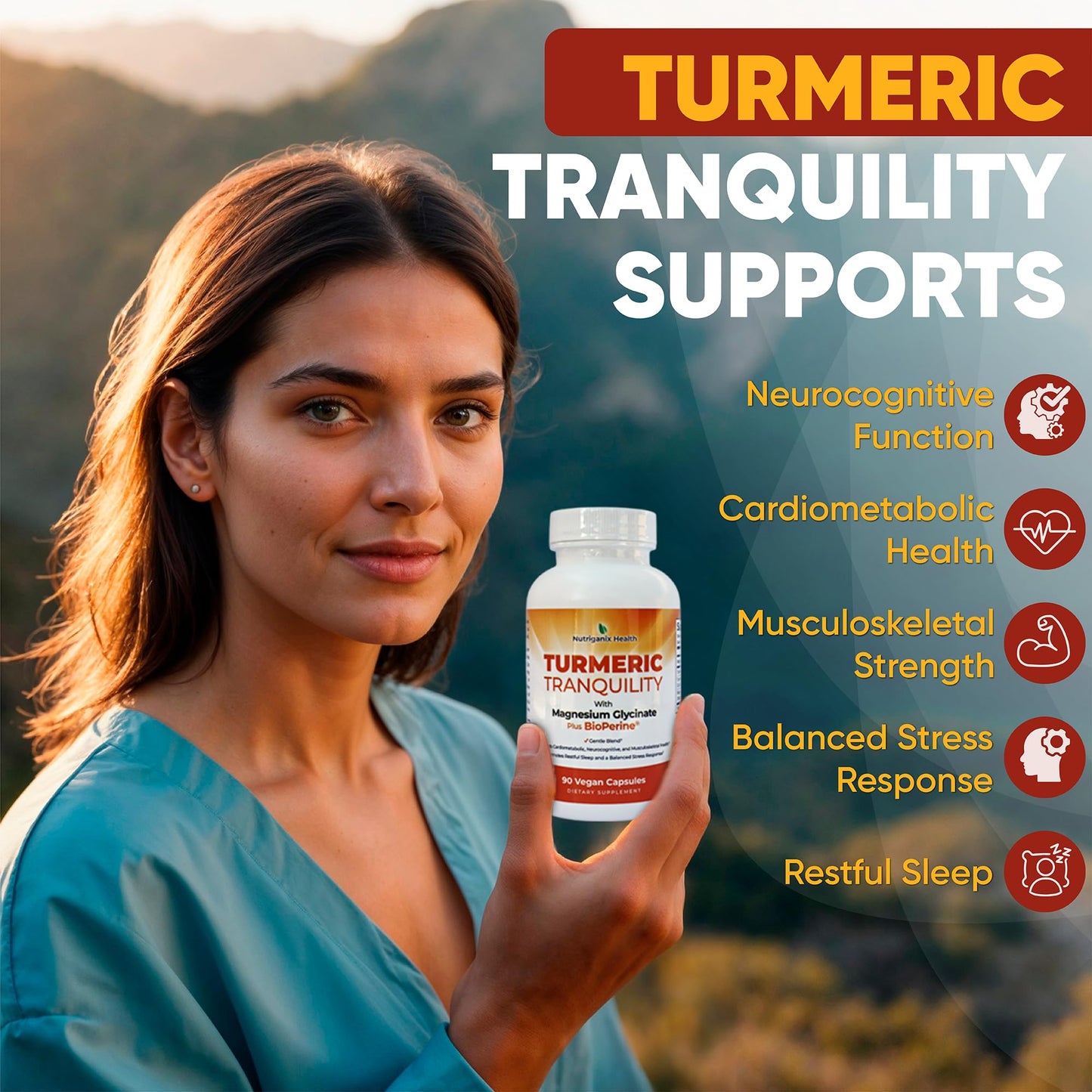 Nutriganix Turmeric Tranquility Turmeric Curcumin & Magnesium Glycinate with BioPerine 90 Capsules