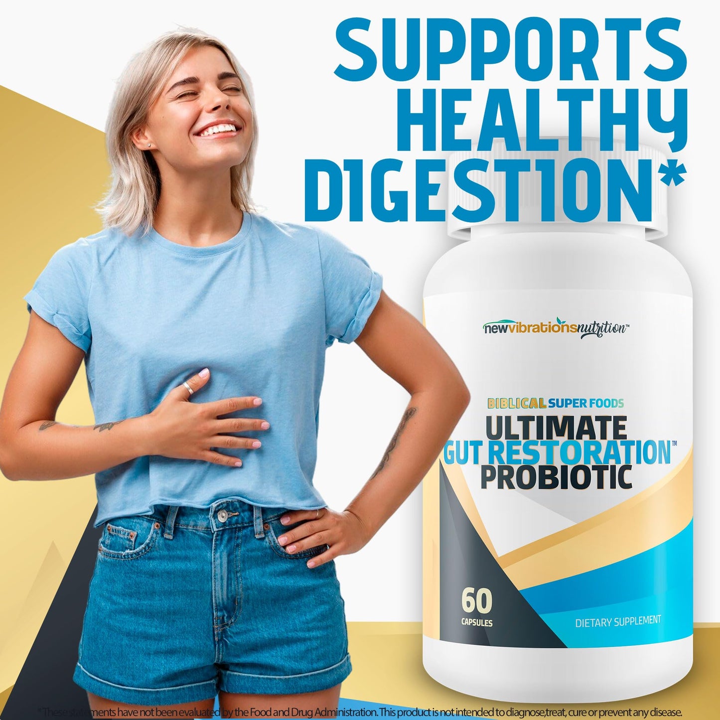 New Vibrations Nutrition Biblical Super Foods Ultimate Gut Restoration Probiotic Capsule 60 Count
