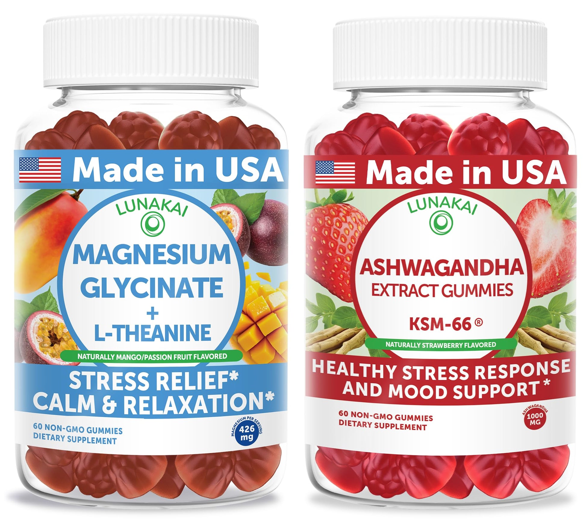 Lunakai Magnesium Glycinate with L-Theanine + Ashwagandha Extract Gummies 120 Count