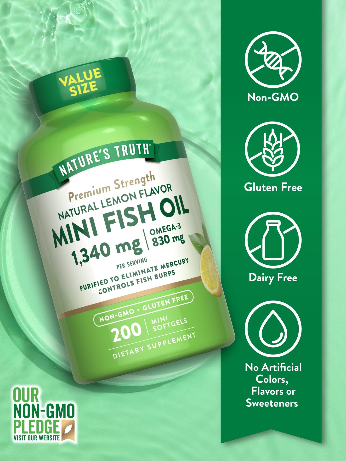 Nature's Truth Fish Oil Omega-3 1340 mg Softgels, 200 Count