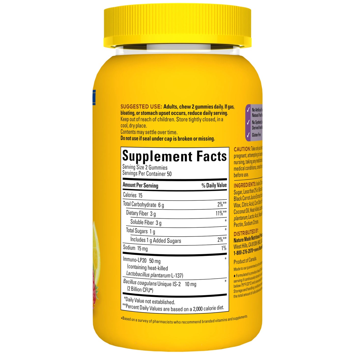 Nature Made Triple-Action Biotics Prebiotic Fiber Gummies, 100 Gummies