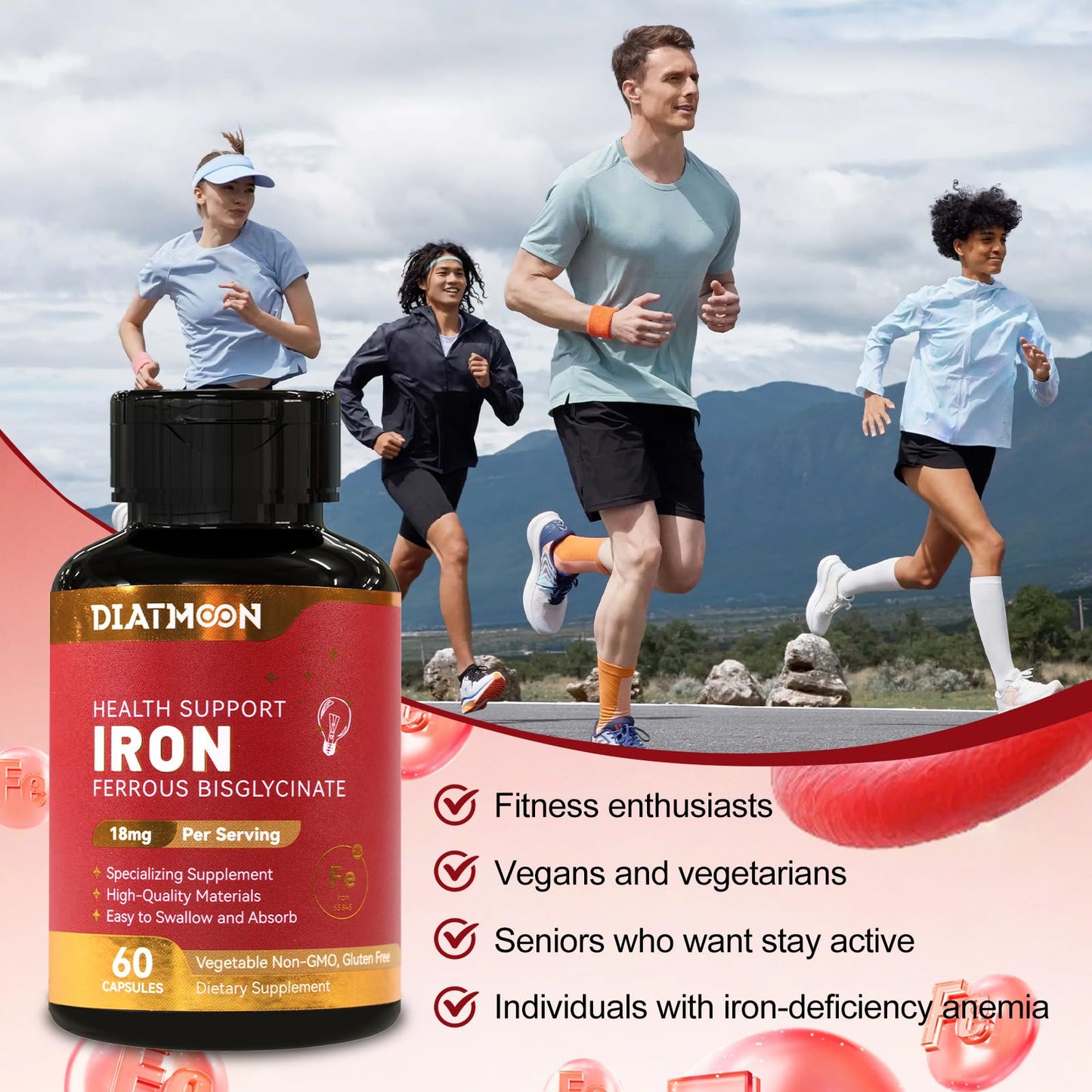 DIATMOON Iron Bisglycinate Capsules, 120 Capsules