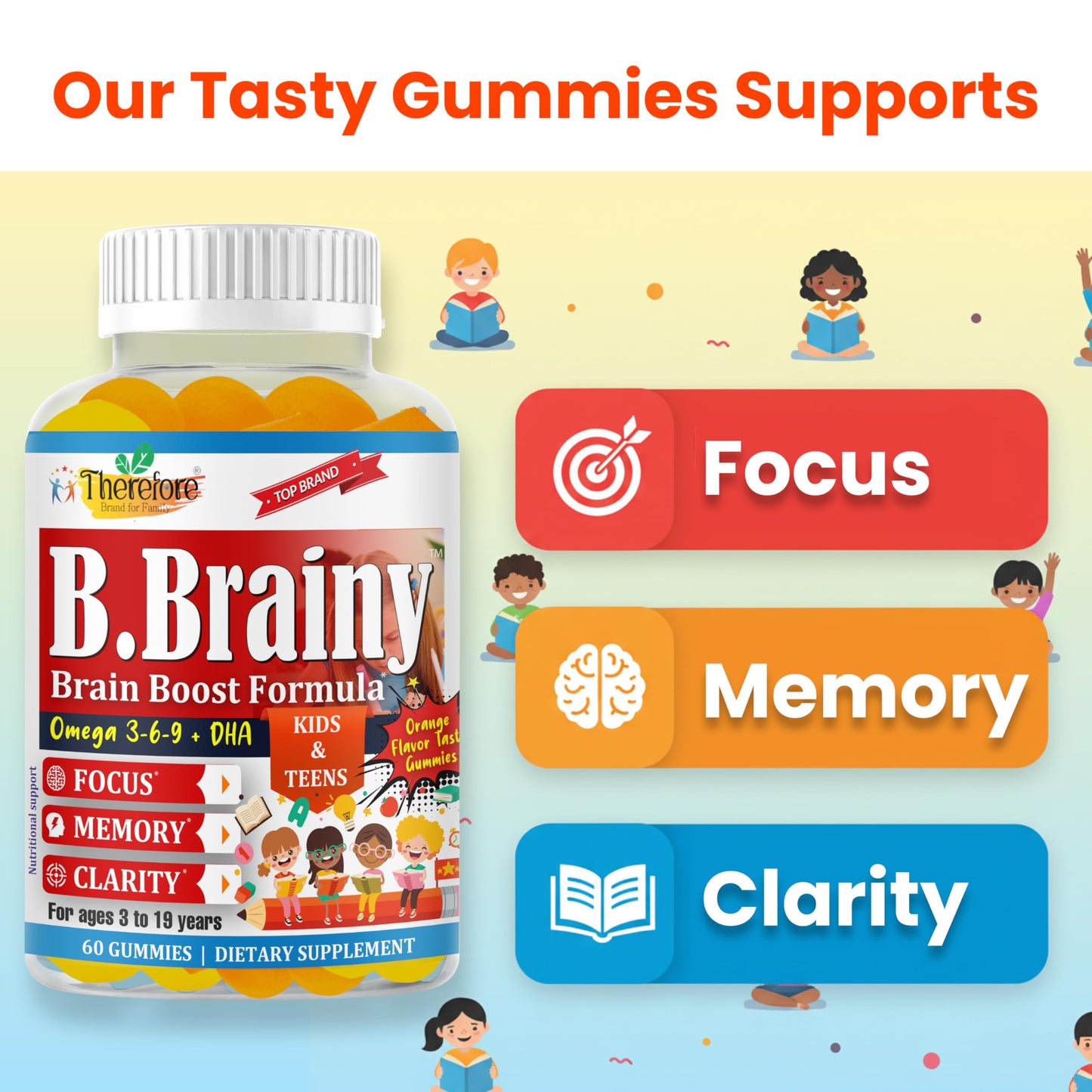 Therefore B.Brainy Focus Gummies for Kids & Teens, 60 Count