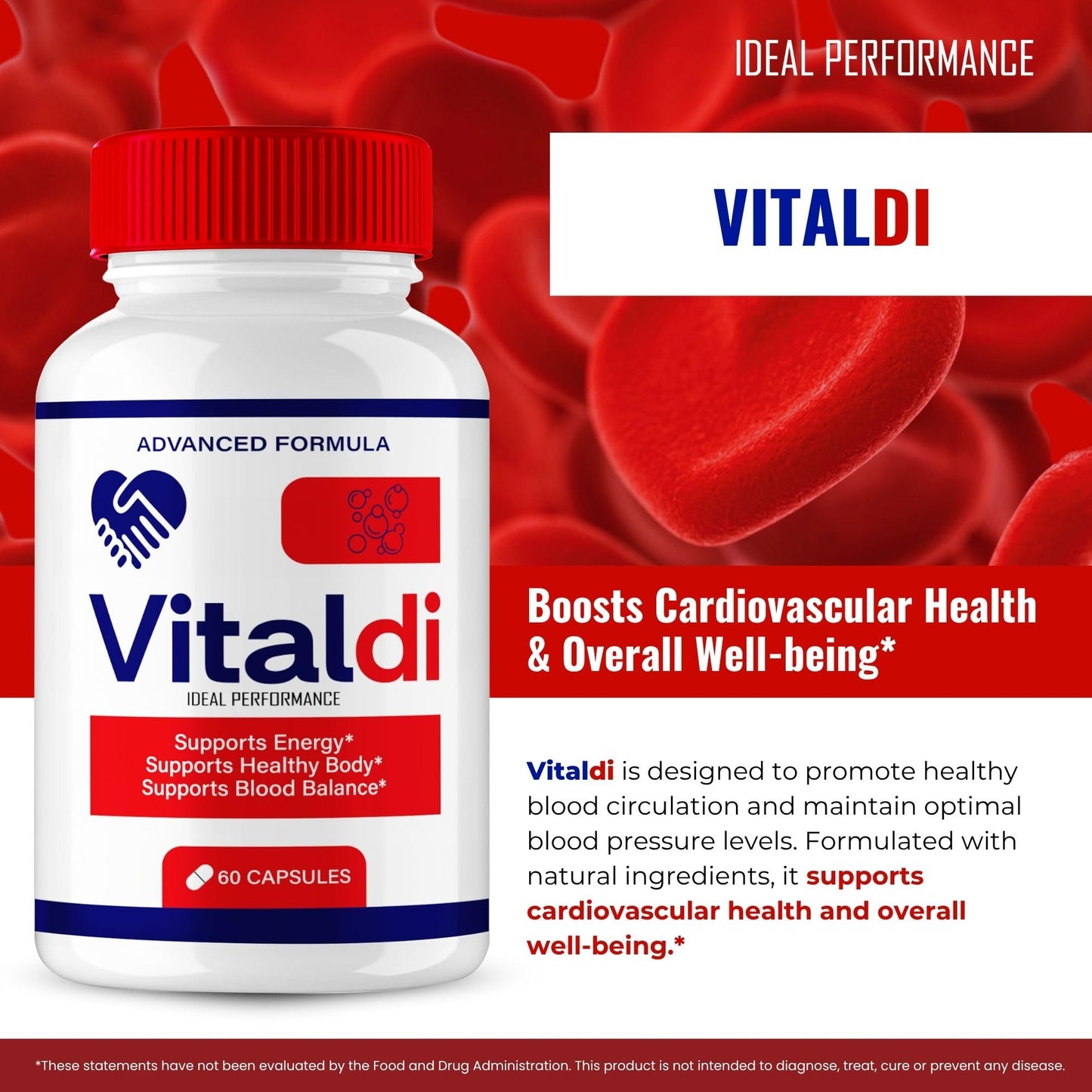 IDEAL PERFORMANCE Vitaldi Advanced Blood Formula Supplement Capsules, Maximum Strength, 120 Capsules