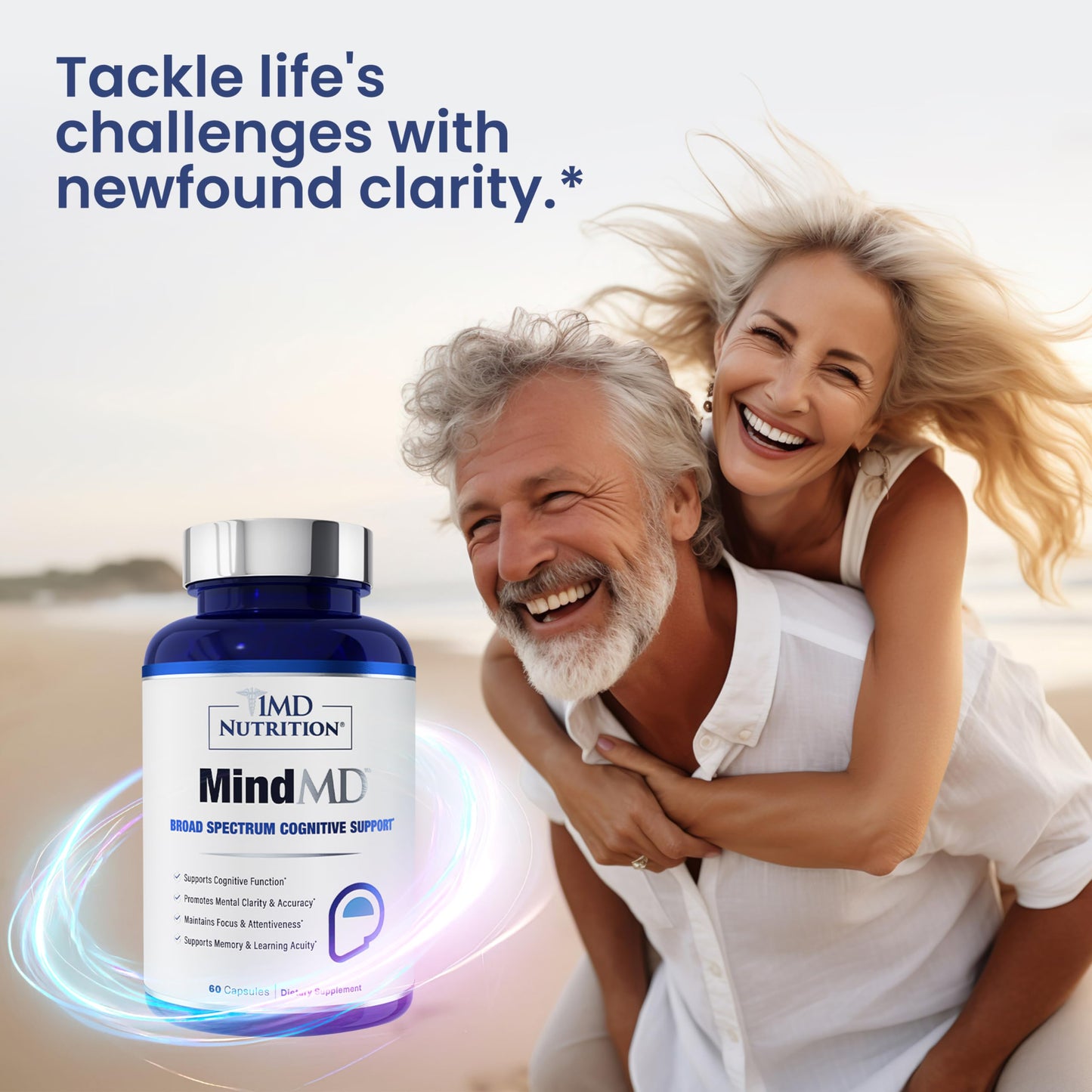 1MD Nutrition MindMD Brain Health Supplement for Memory and Focus, Bacopa Monnieri for Nootropic Brain Support, with Vitamin B6 & Green Tea Extract, 60 Capsules