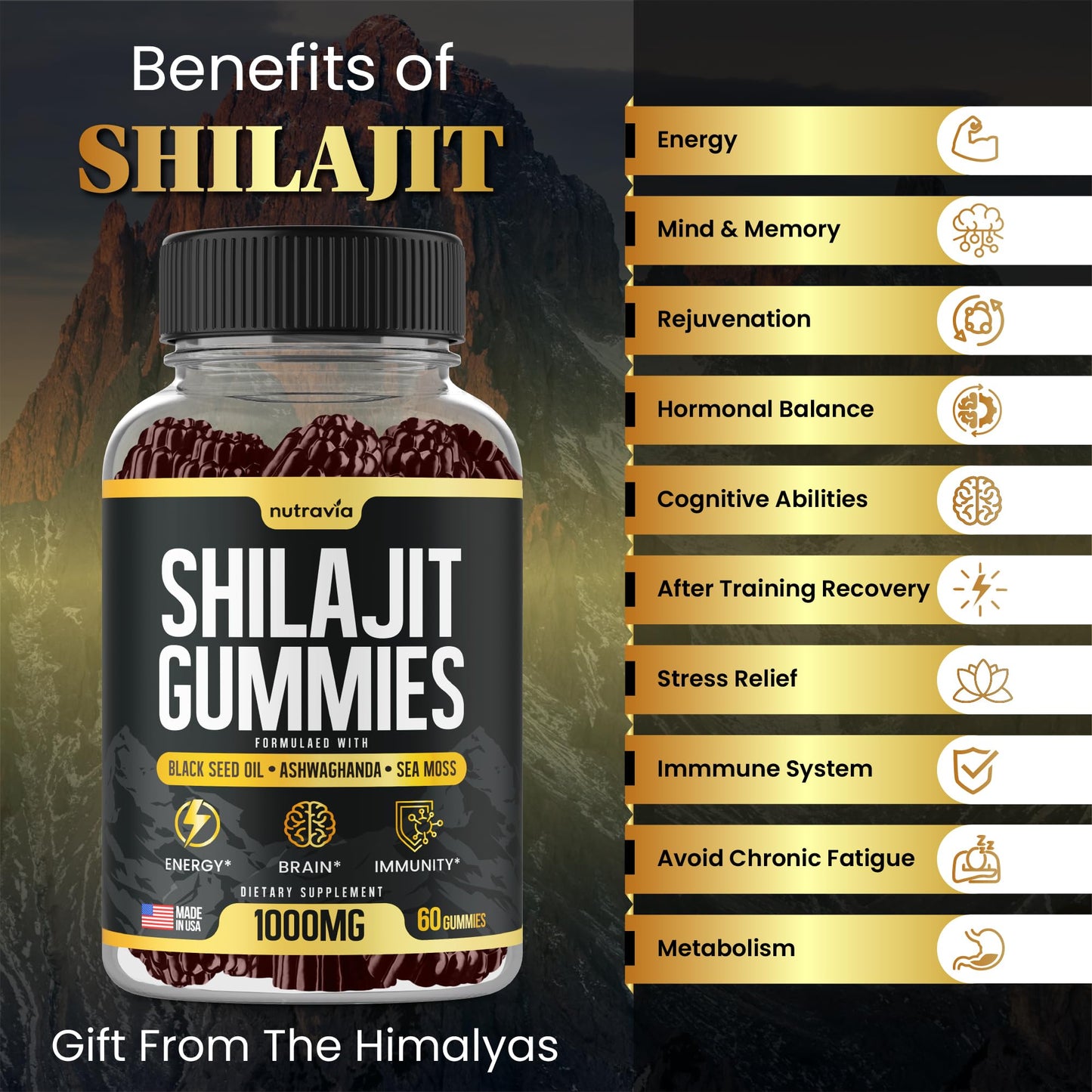 Nutravia Shilajit Gummies 60 Count