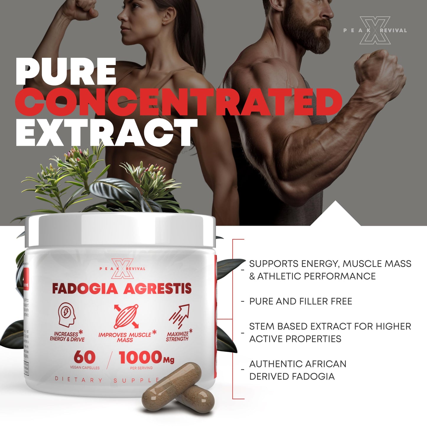 Peak Revival-X Testosterone Booster with Fadogia Agrestis 1000mg per Serving, Capsules, 60 Count