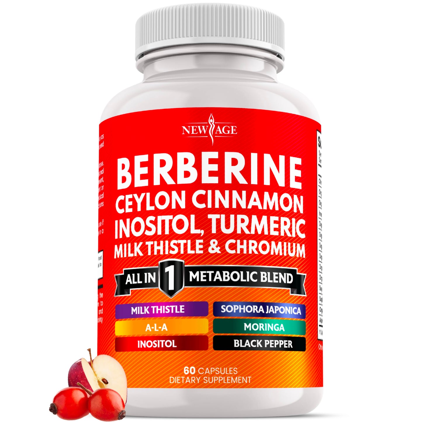 NEW AGE Berberine and Ceylon Cinnamon Supplement Capsules 60 Count