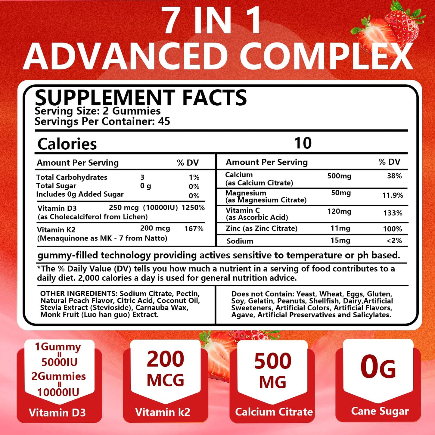 BEVIX Vitamin D3 K2 Gummies 90 Count