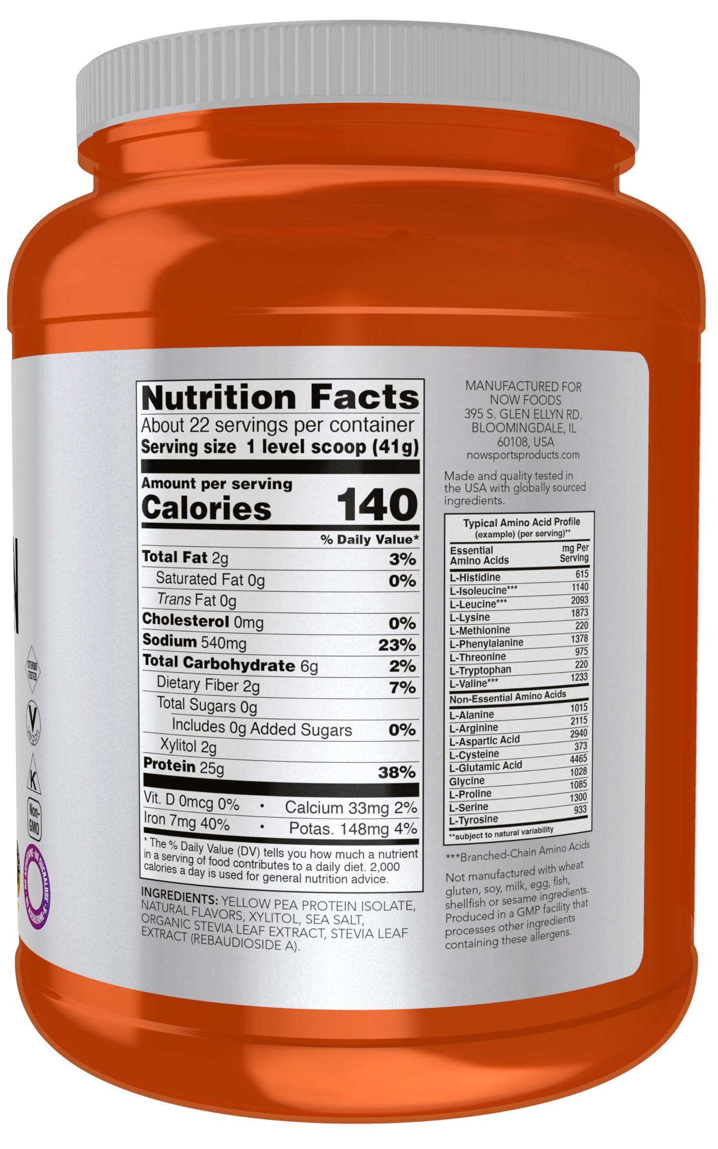 NOW Foods Pea Protein 25 g With BCAAs, Vanilla Toffee Powder, 32 Servings