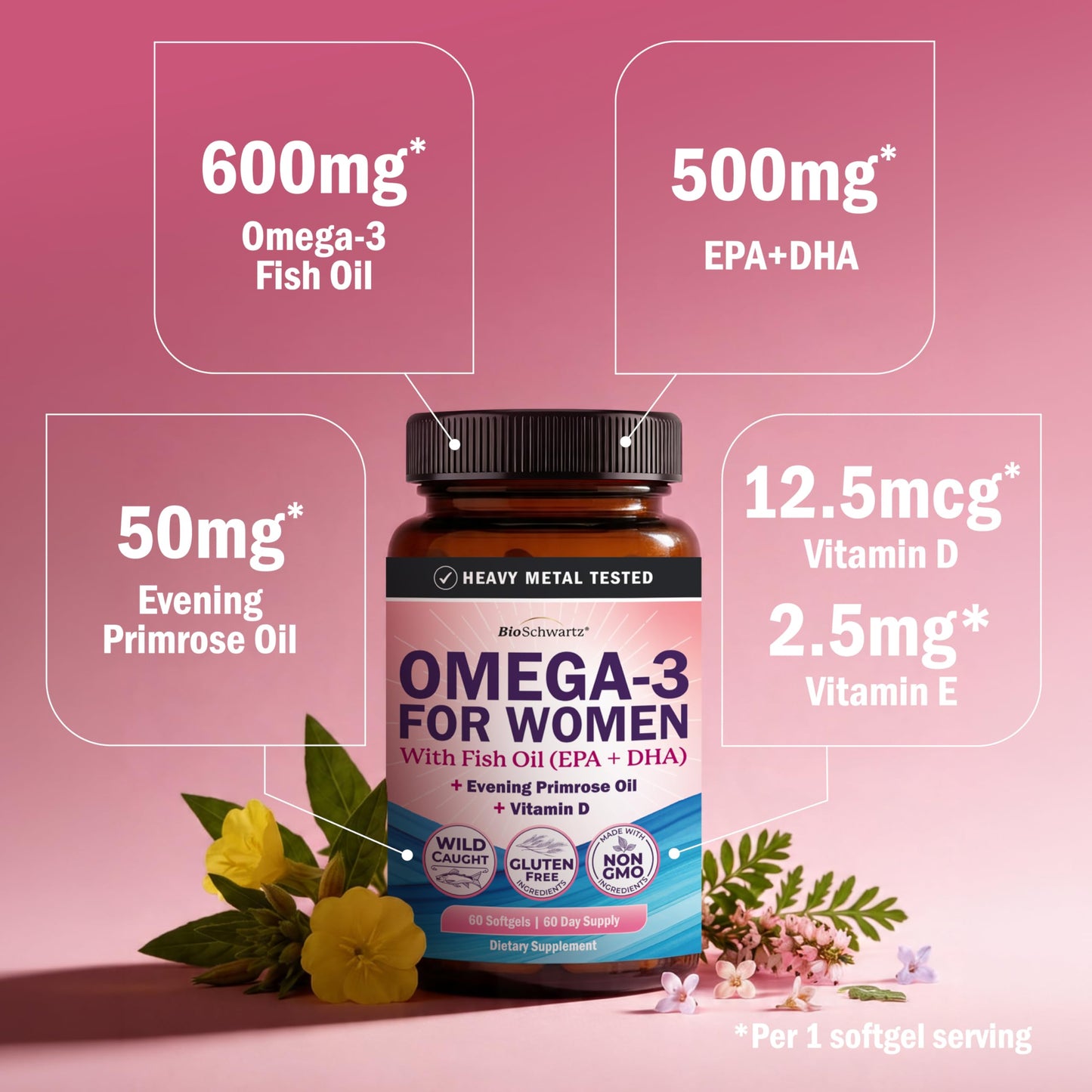 BioSchwartz Fish Oil Omega 3 Supplement for Women Capsule, 60 Count