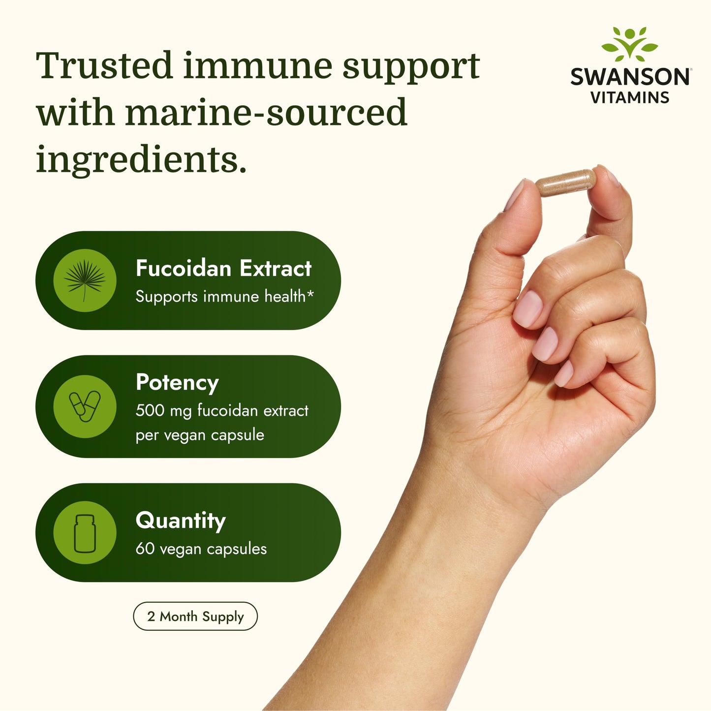 Swanson Maximum Strength Fucoidan Extract Immune Support Supplement - 500 mg (60 Vegan Capsules)