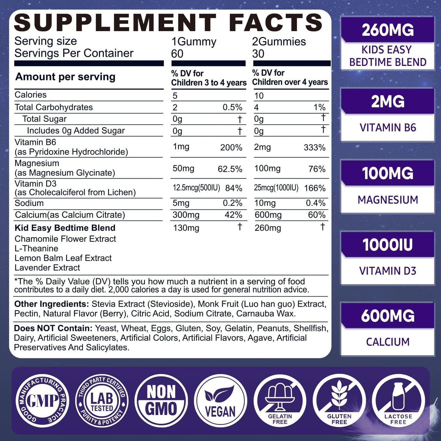 LILICARE Kids Sleep Gummies, Magnesium Glycinate Gummies, Melatonin-Free Sleep Aid with Magnesium, Calcium, D3, B6, L-Theanine, 60 Gummies