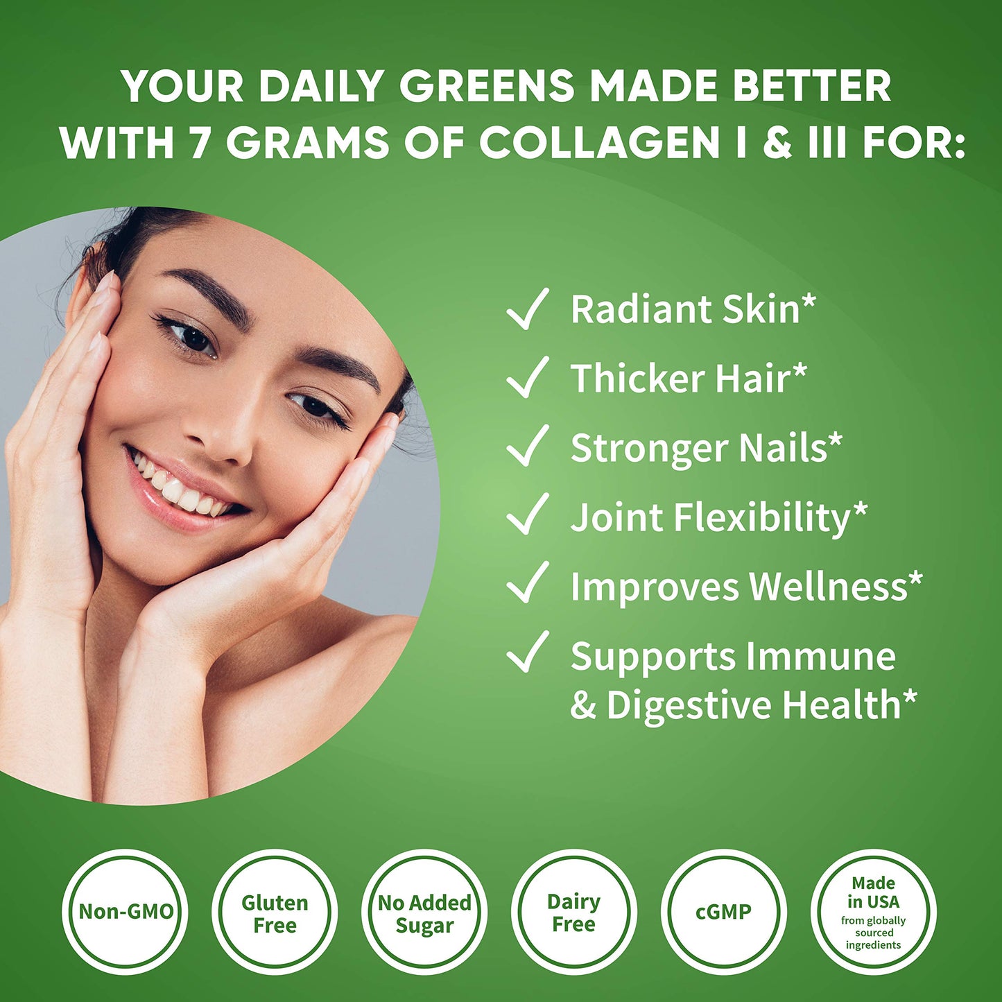 Health Logics Glowing Greens Superfood Powder with Collagen Peptides, Digestive Enzymes, Prebiotics and Probiotics – Antioxidant, Improve Wellness, Immune, Digestive and Gut Health Support, 10.03 oz