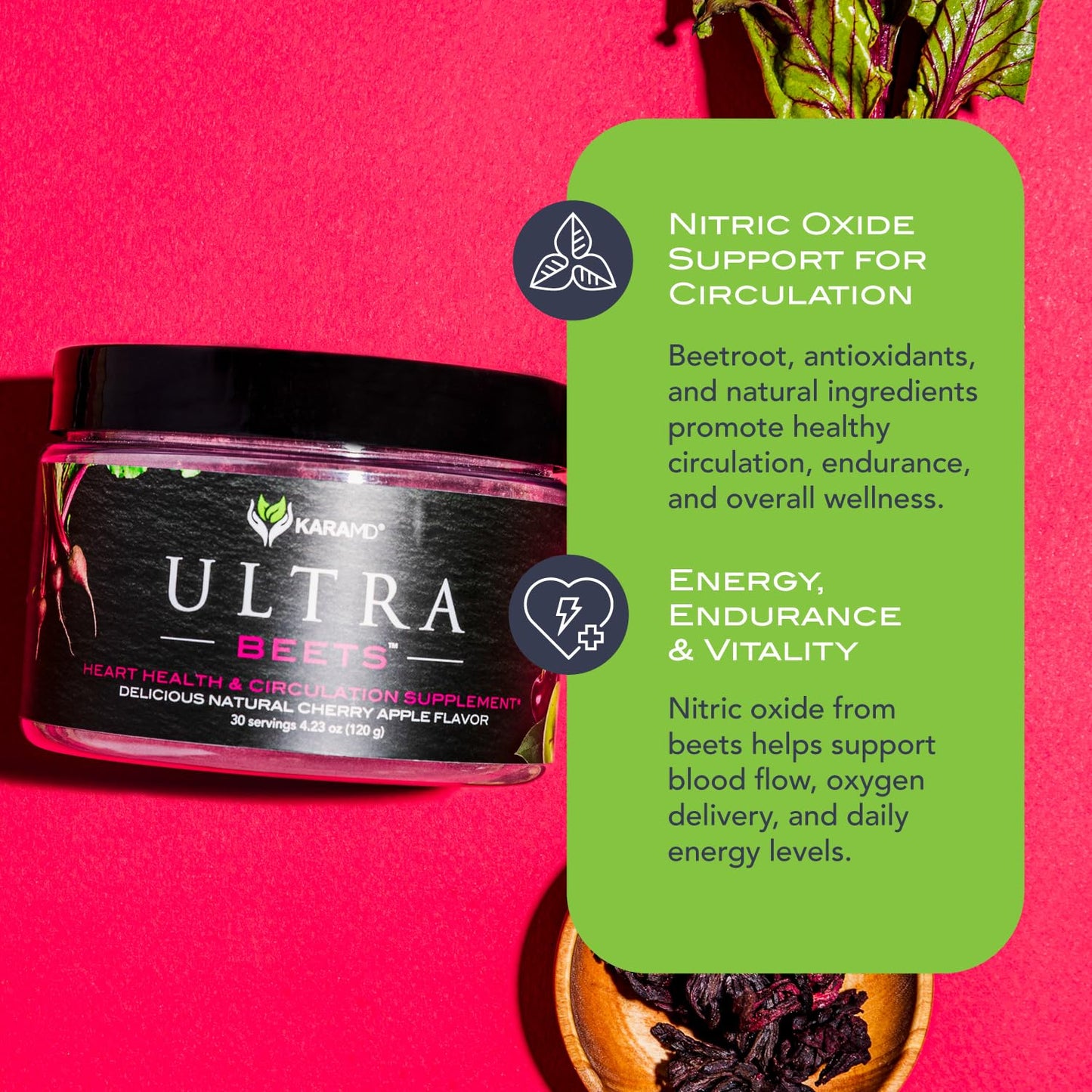 KaraMD Pure Nature Greens Whole Food Supplement & UltraBeets Beetroot Superfood Powder, 30 Servings