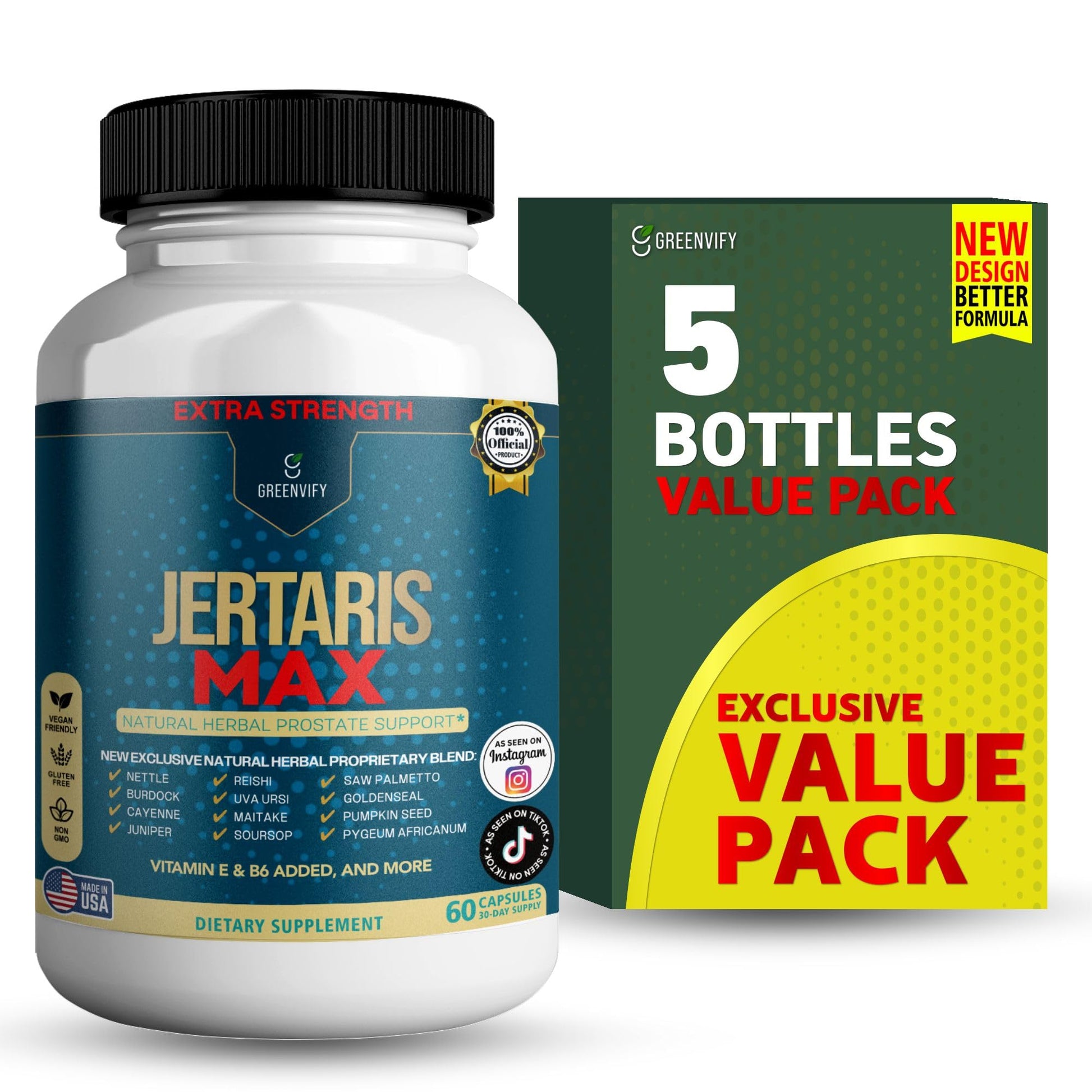 GREENVIFY Jertaris Max Extra Strength Prostate Support Capsule, 60 Count