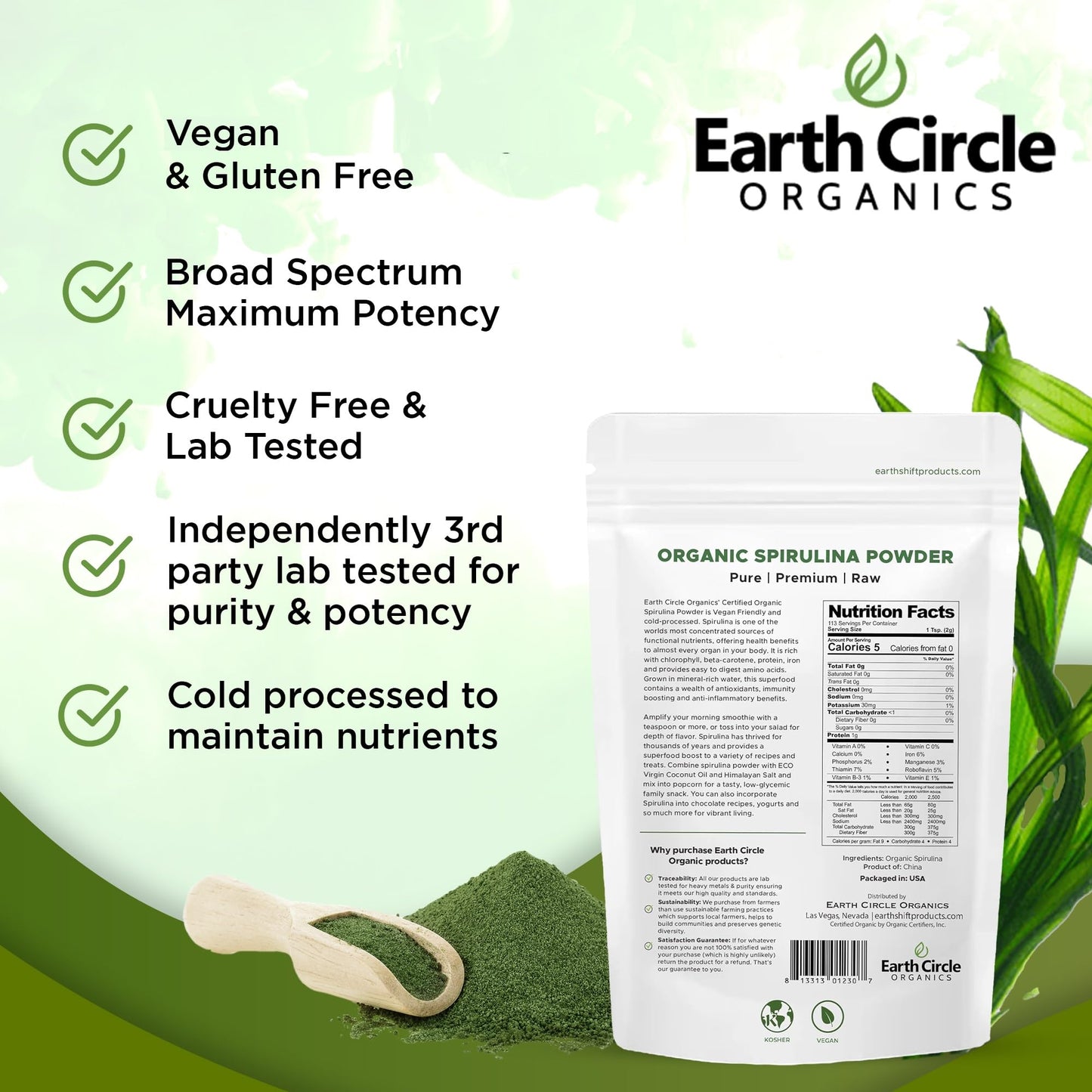 Earth Circle Organics Spirulina Powder 16 oz