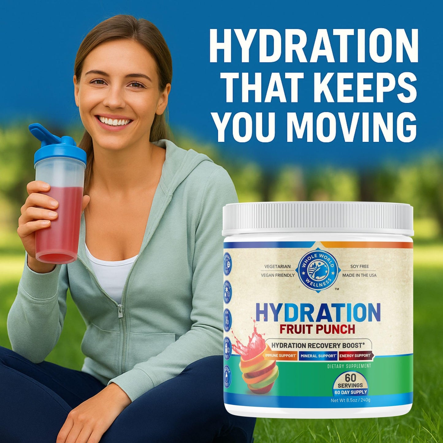 WHOLE WORLD WELLNESS Premium Hydration Fruit Punch Powder, 8.5 oz