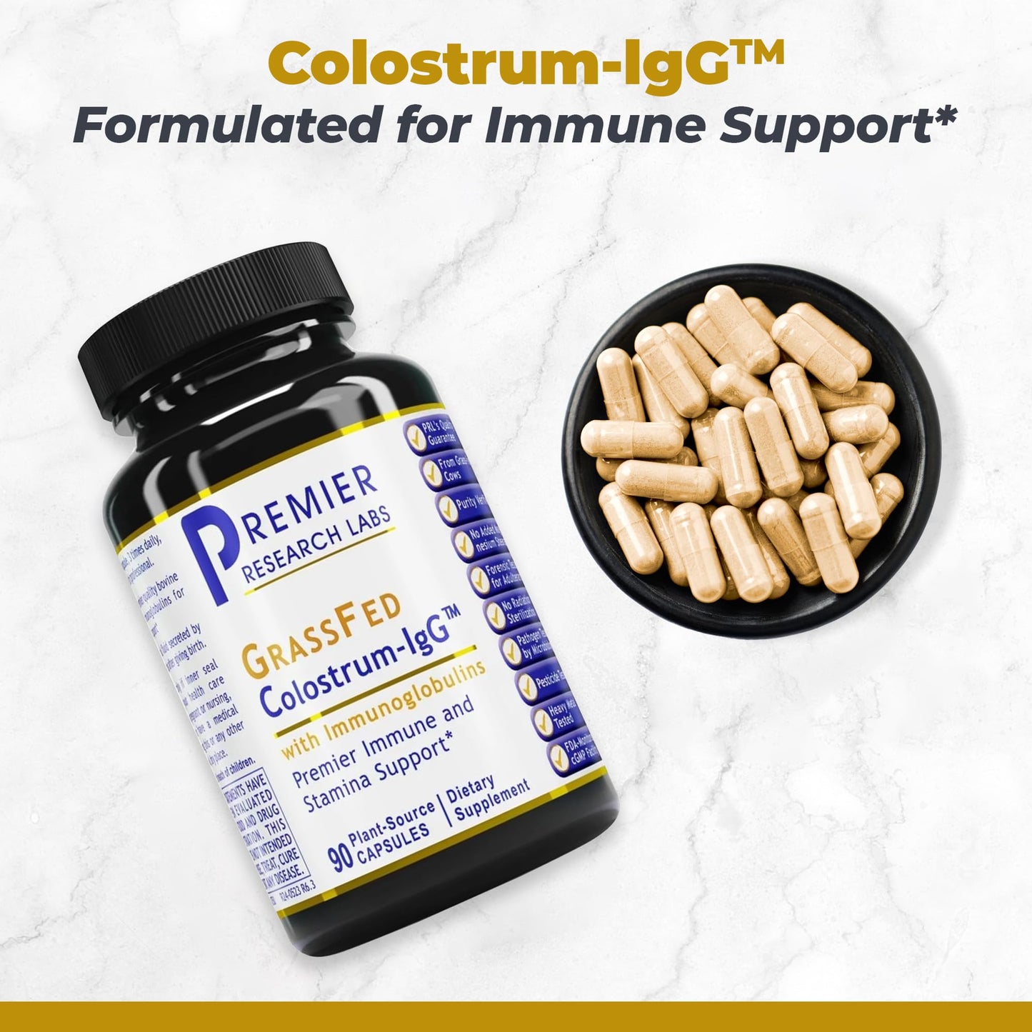 Premier Research Labs Colostrum-IgG Colostrum Supplement Grass Fed Bovine Colostrum for Humans, Immune Support & Gut Health Superfood with Lactoferrin, Amino Acids, Nucleotides, 90 Capsules
