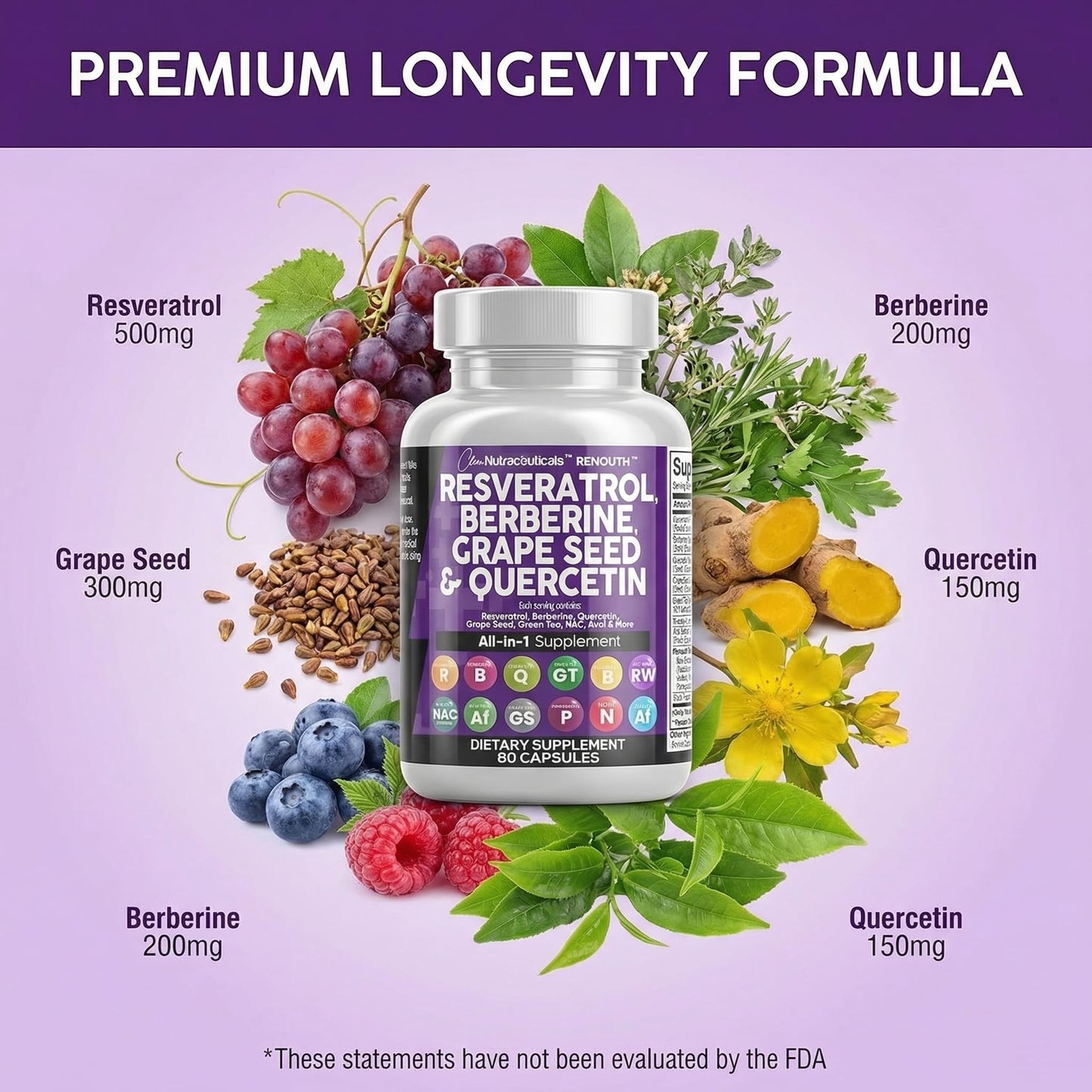 Clean Nutraceuticals Resveratrol Supplement Capsules 60 Count