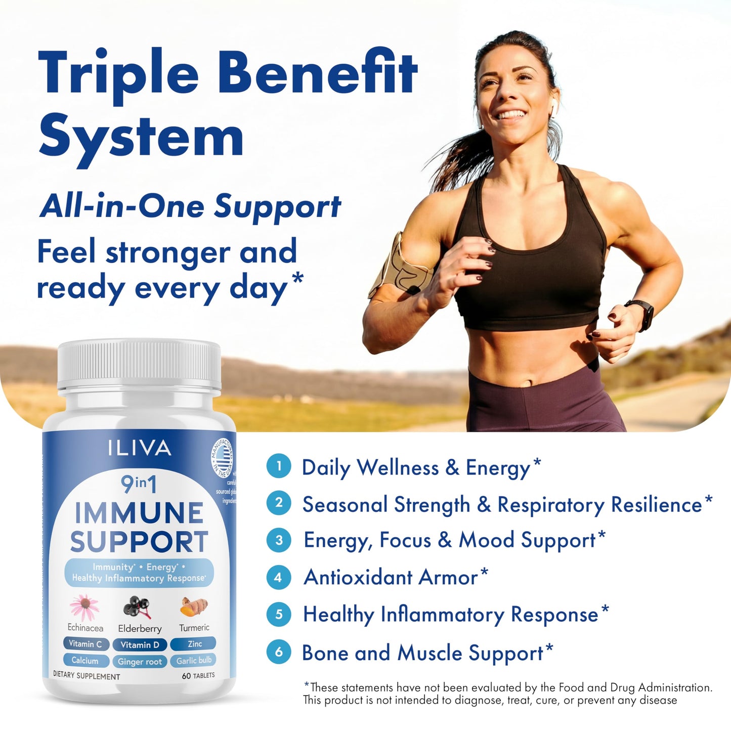 ILIVA 9-in-1 Immune Support Supplement Tablet, 60 Tablets