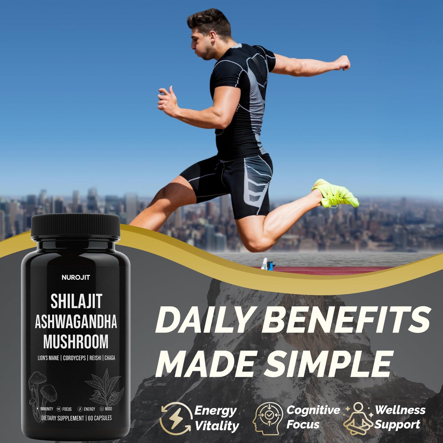 NuroJit Shilajit Ashwagandha Mushroom Capsules, 60 Count